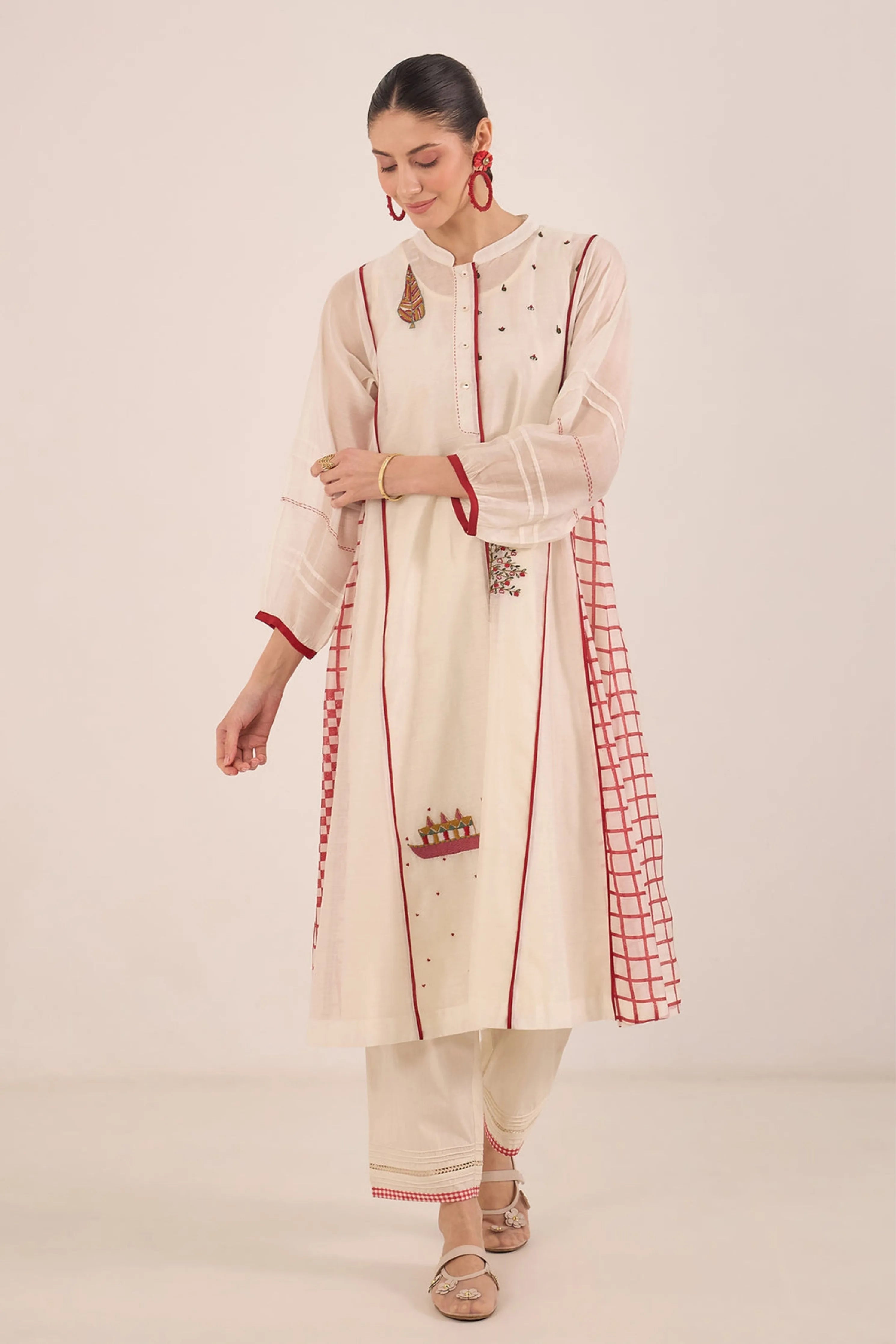 Firdaus Check Kali Embroidered Kurta Set