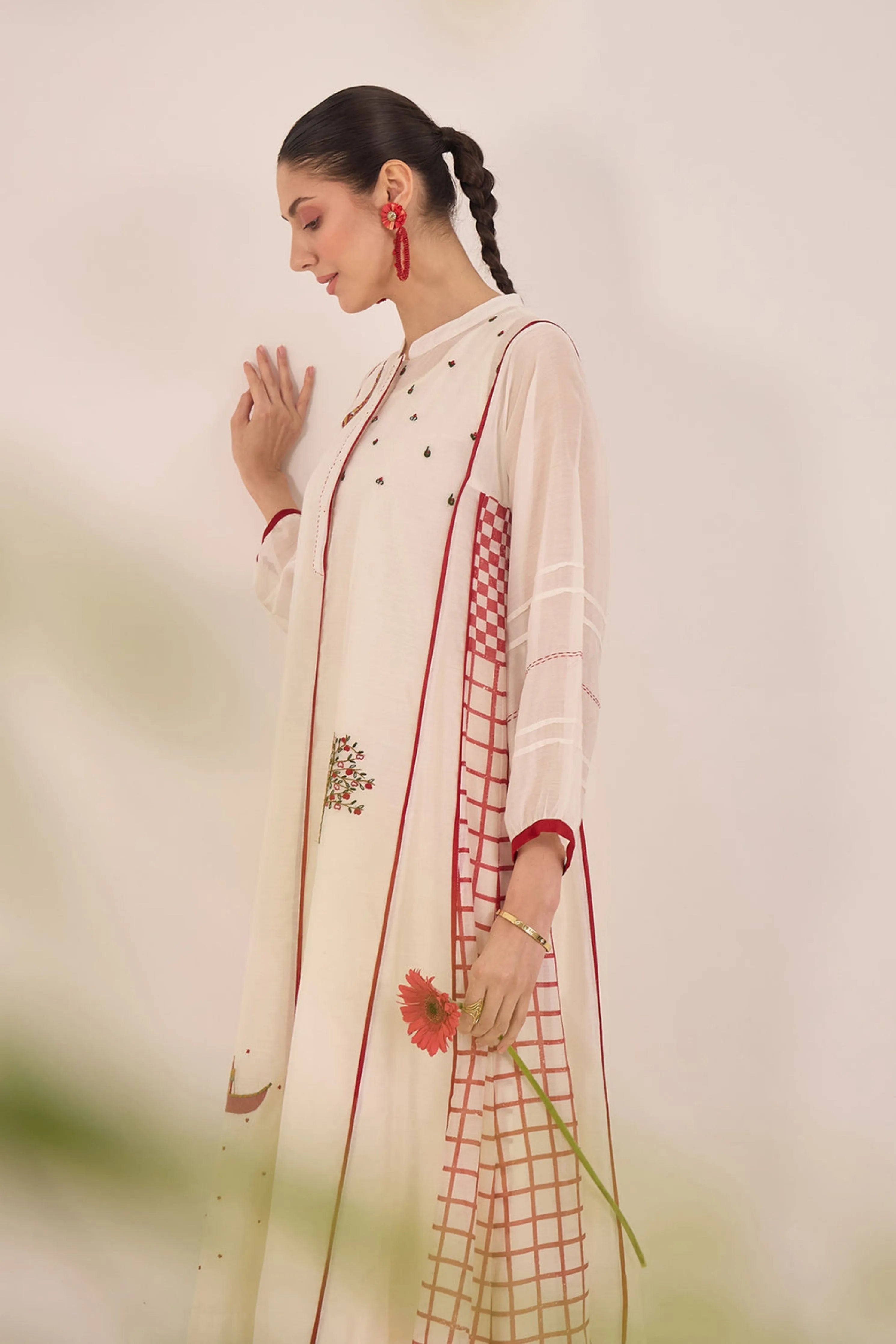 Firdaus Check Kali Embroidered Kurta Set