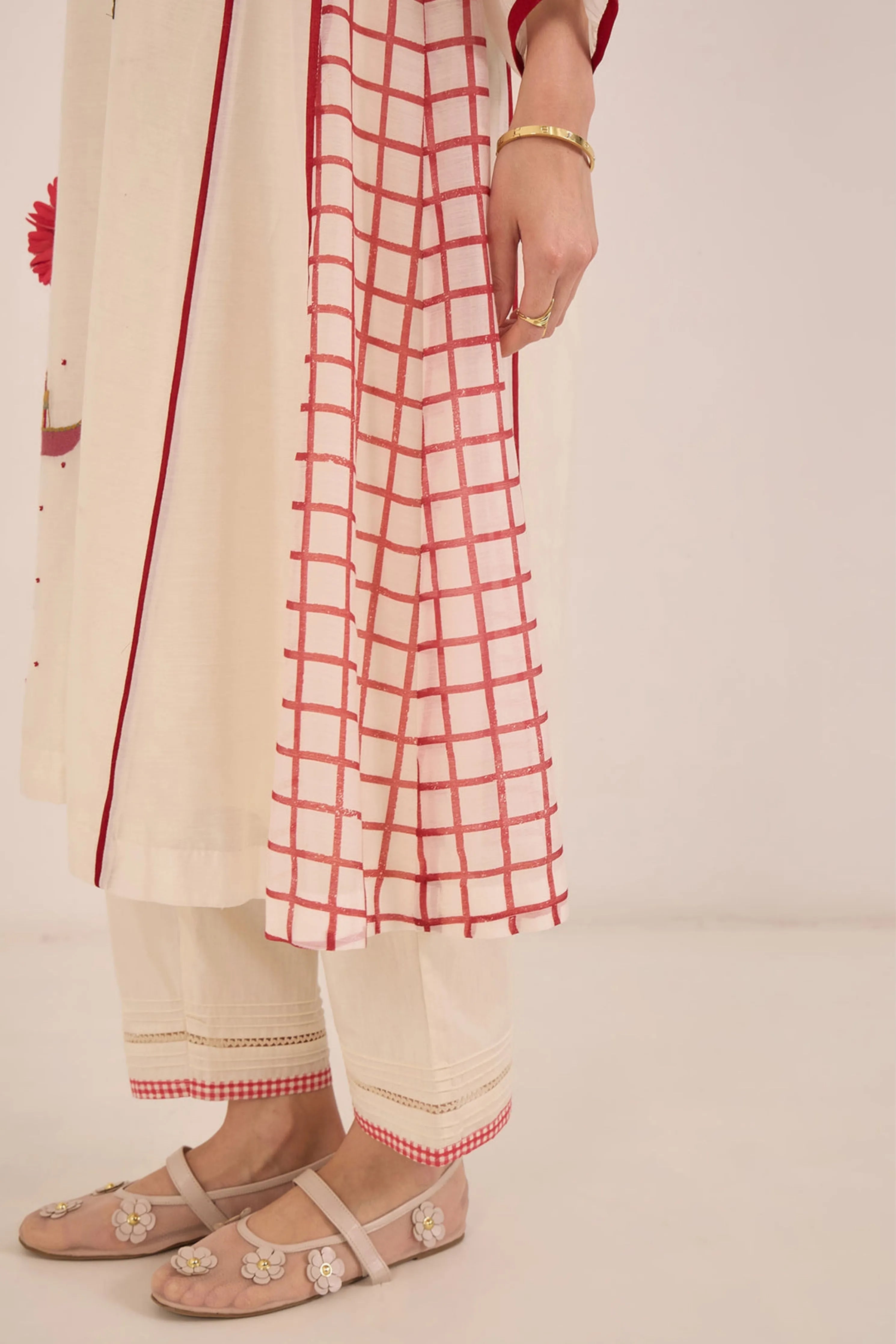 Firdaus Check Kali Embroidered Kurta Set