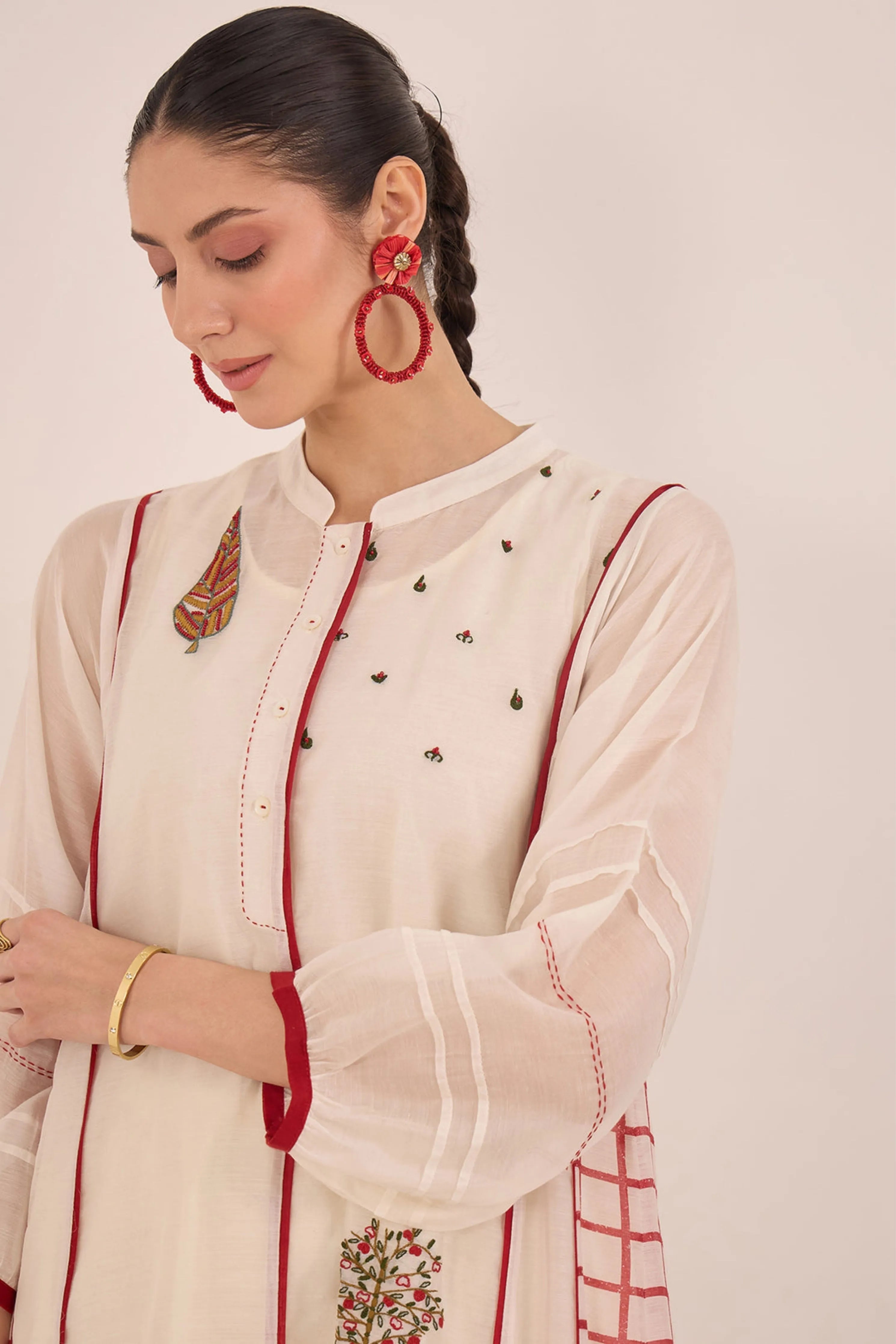 Firdaus Check Kali Embroidered Kurta Set