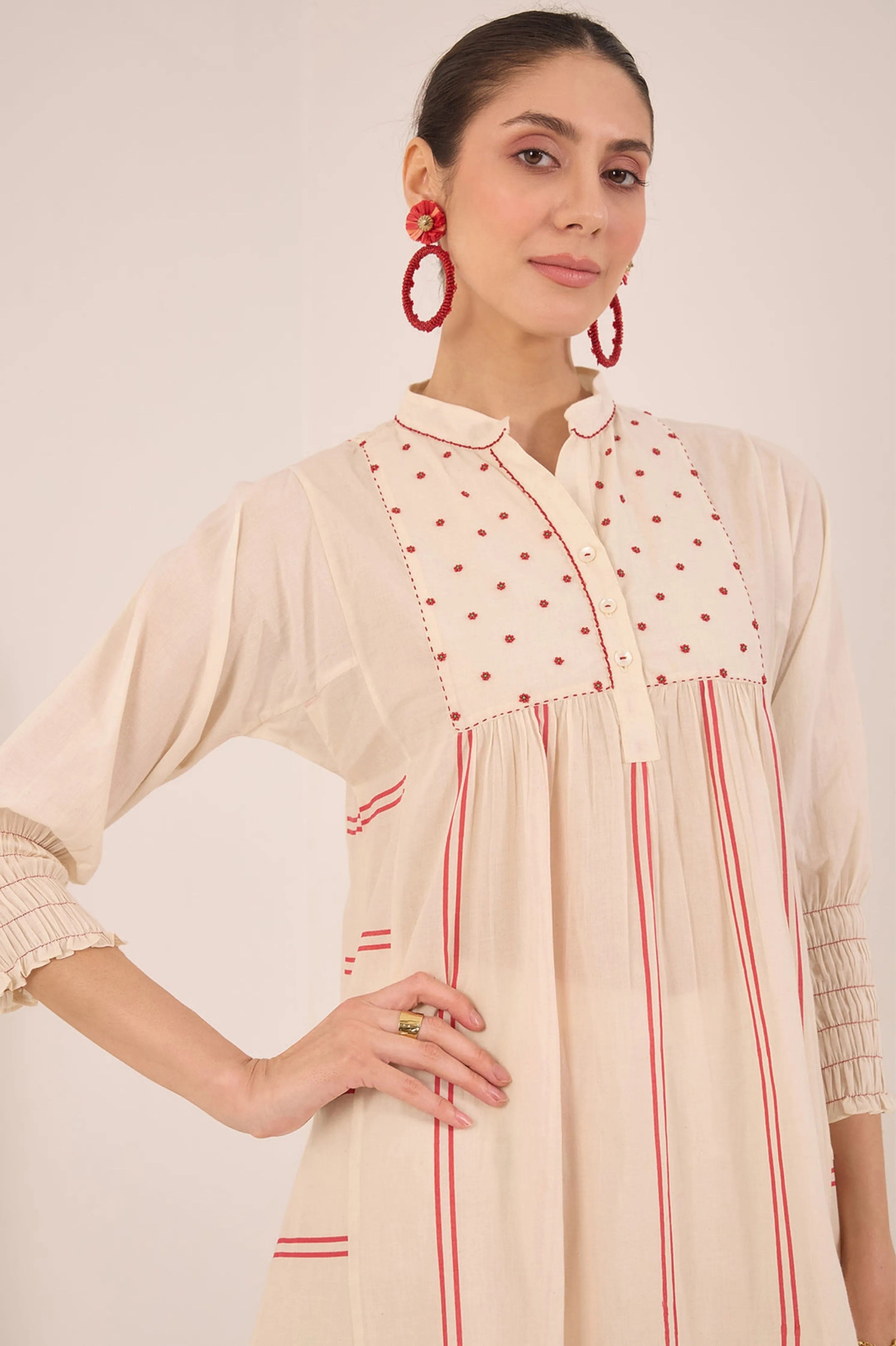 Zoon Ivory Bead Stripe Kurta Set