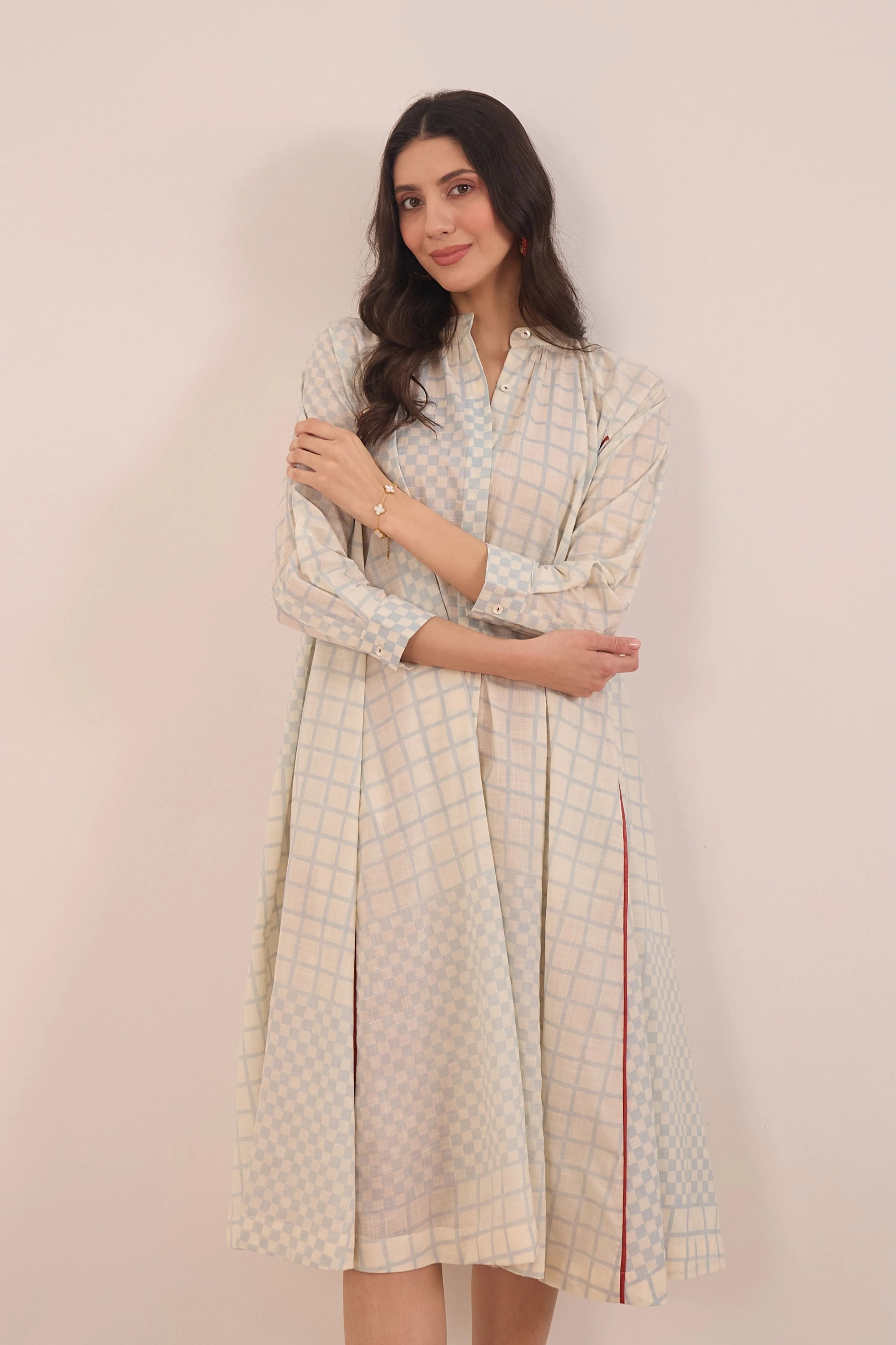 Sheen Check Midi Dress