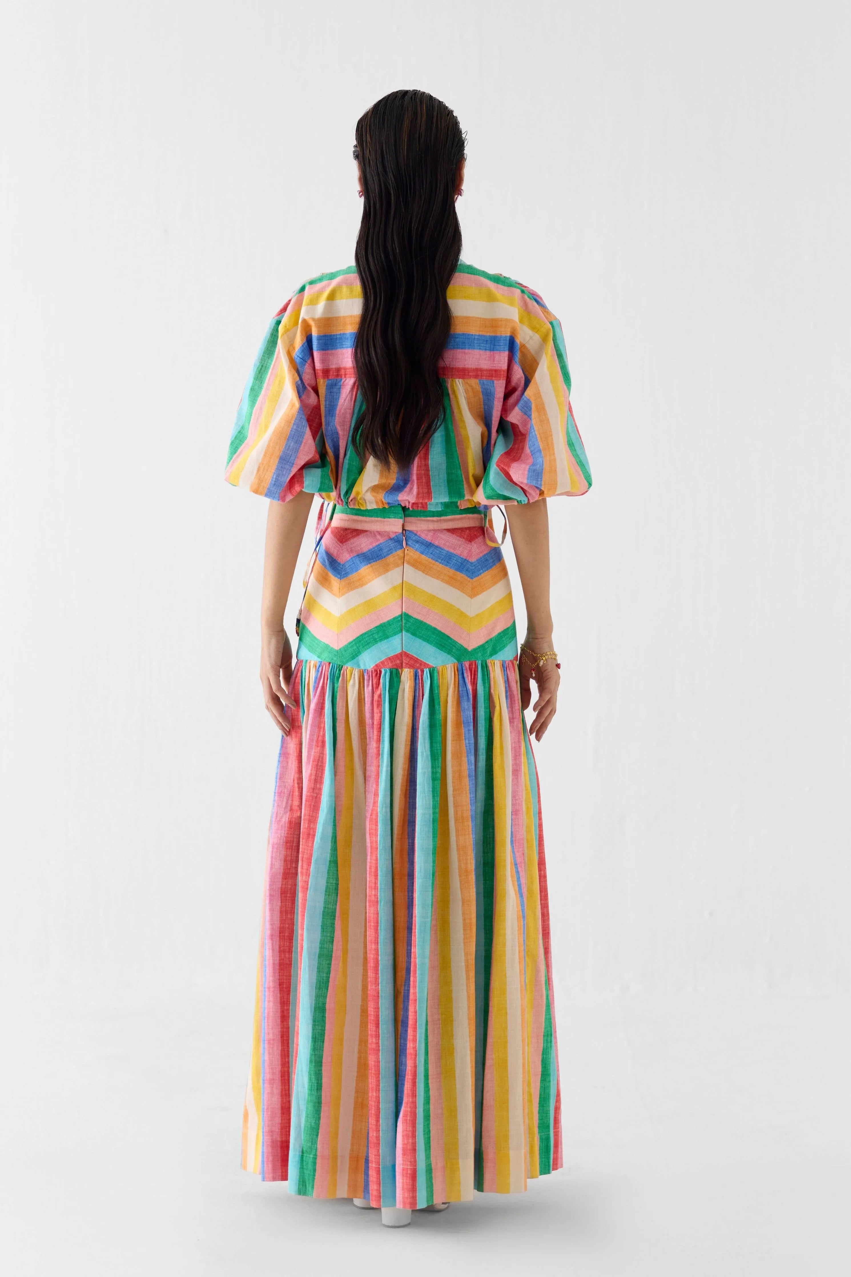 Leher Drawstring Crop Shirt & Gathered Skirt
