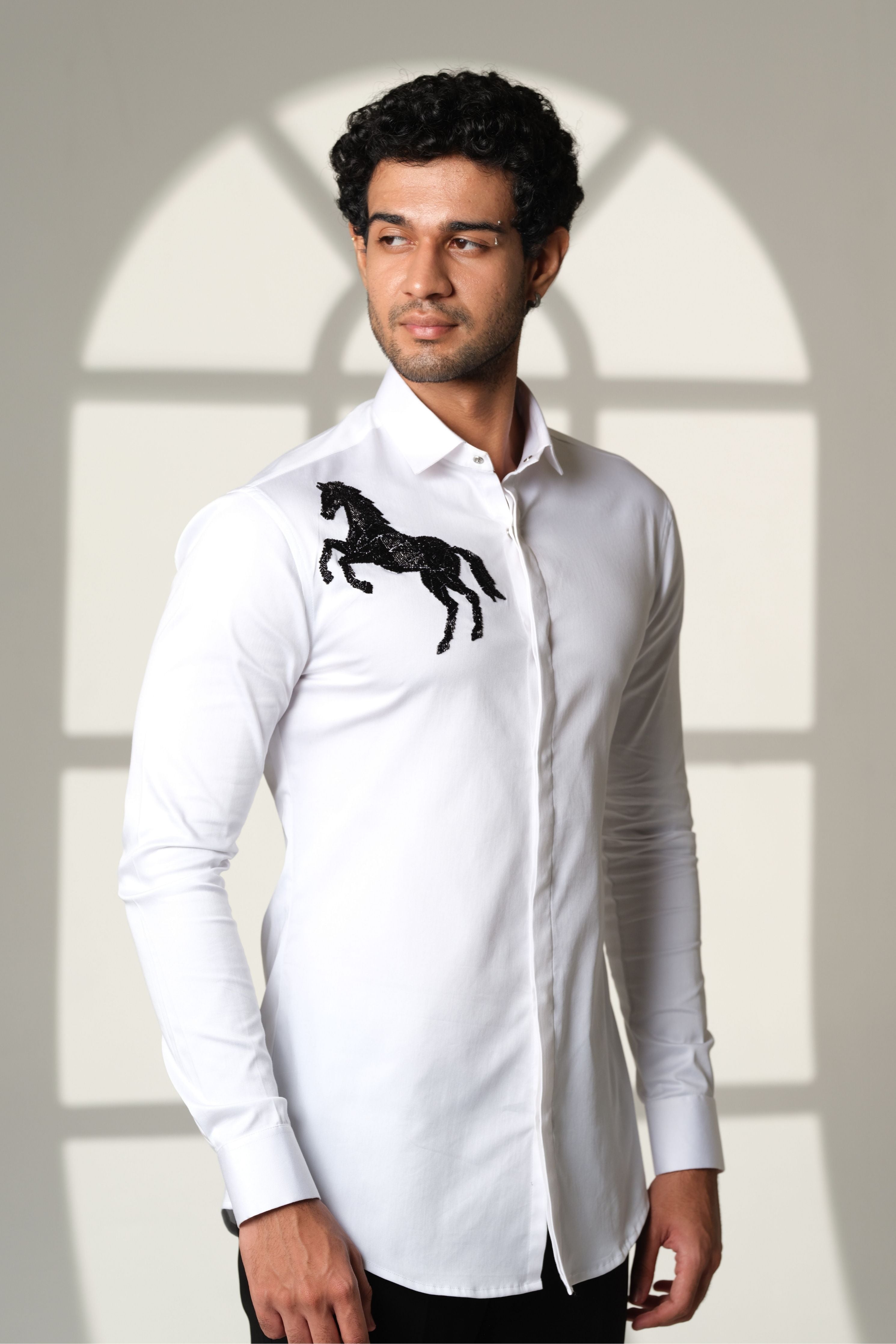 Black Shirt Black Horse On Right Shoulder