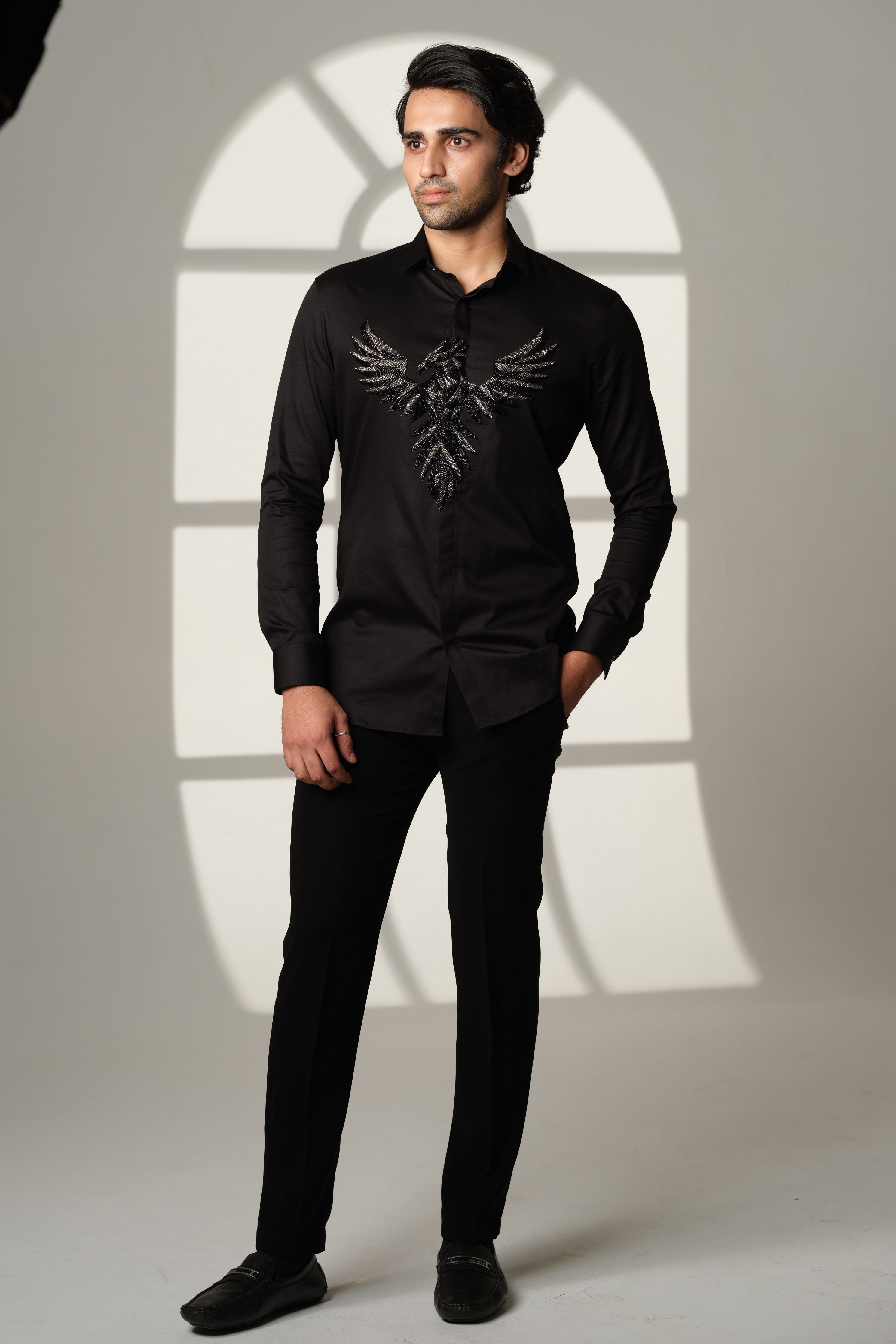 Black Shirt With 3D Pheonix On Center