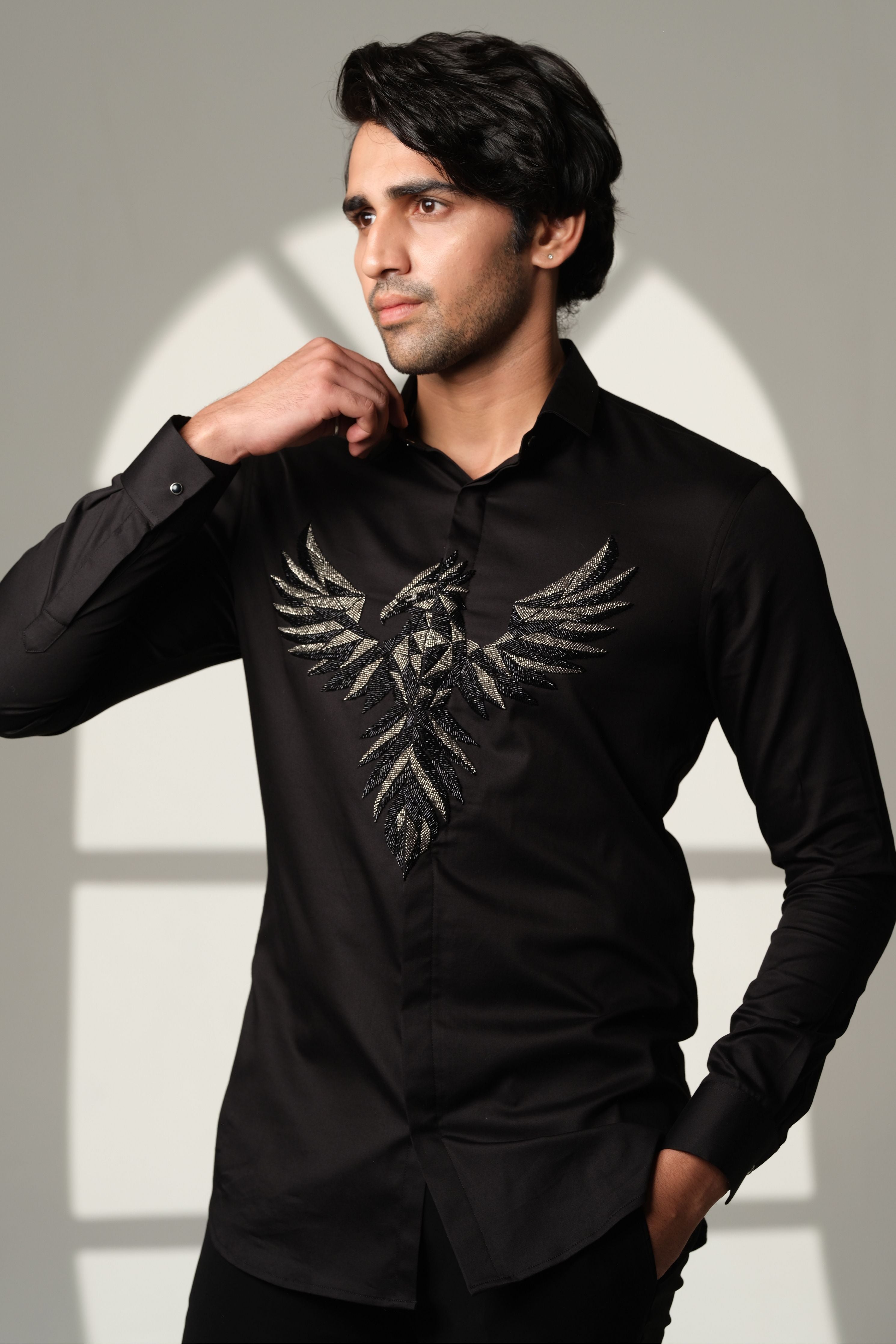 Black Shirt With 3D Pheonix On Center