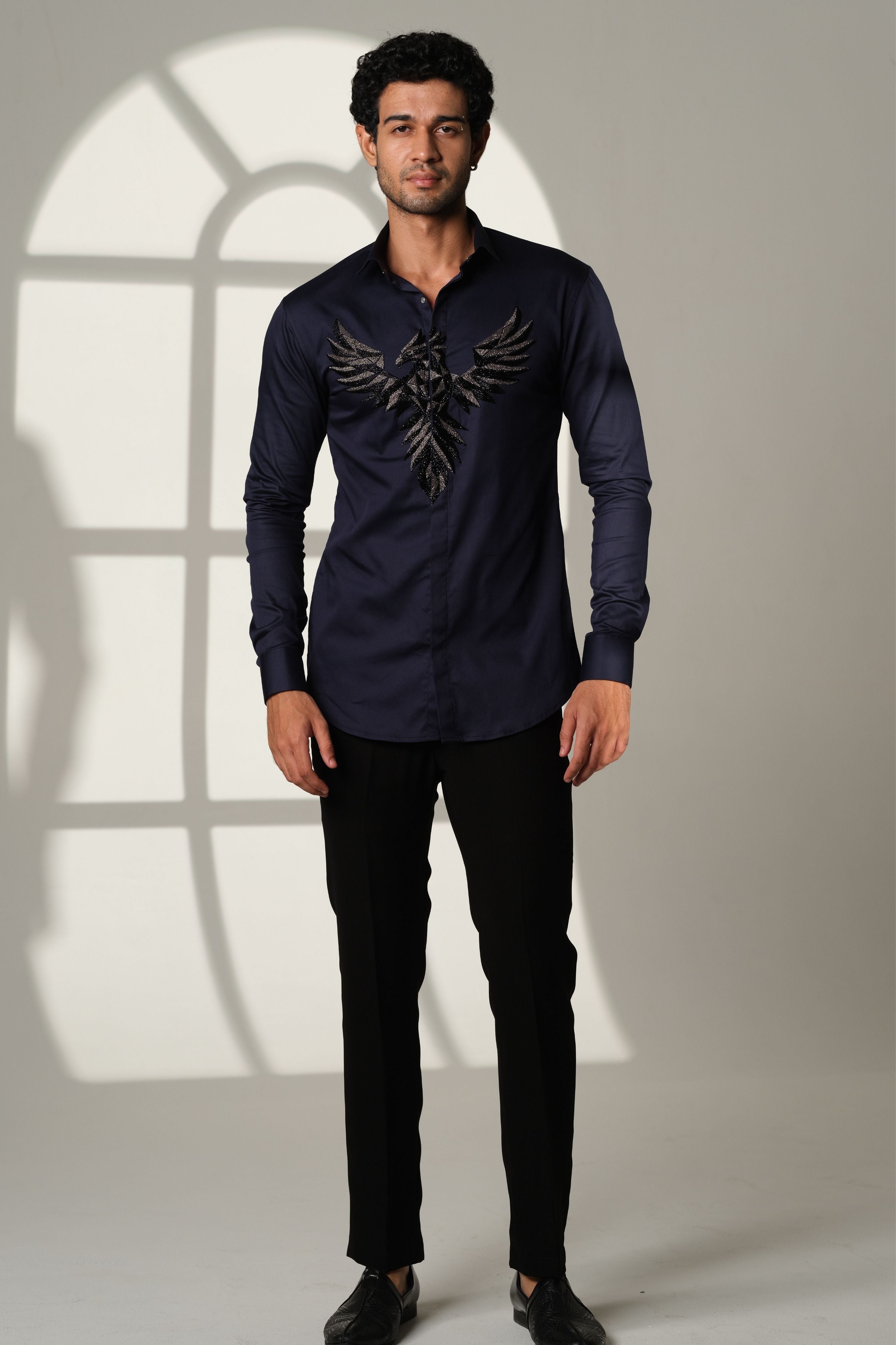 Navy Blue Shirt With 3D Pheonix On Center