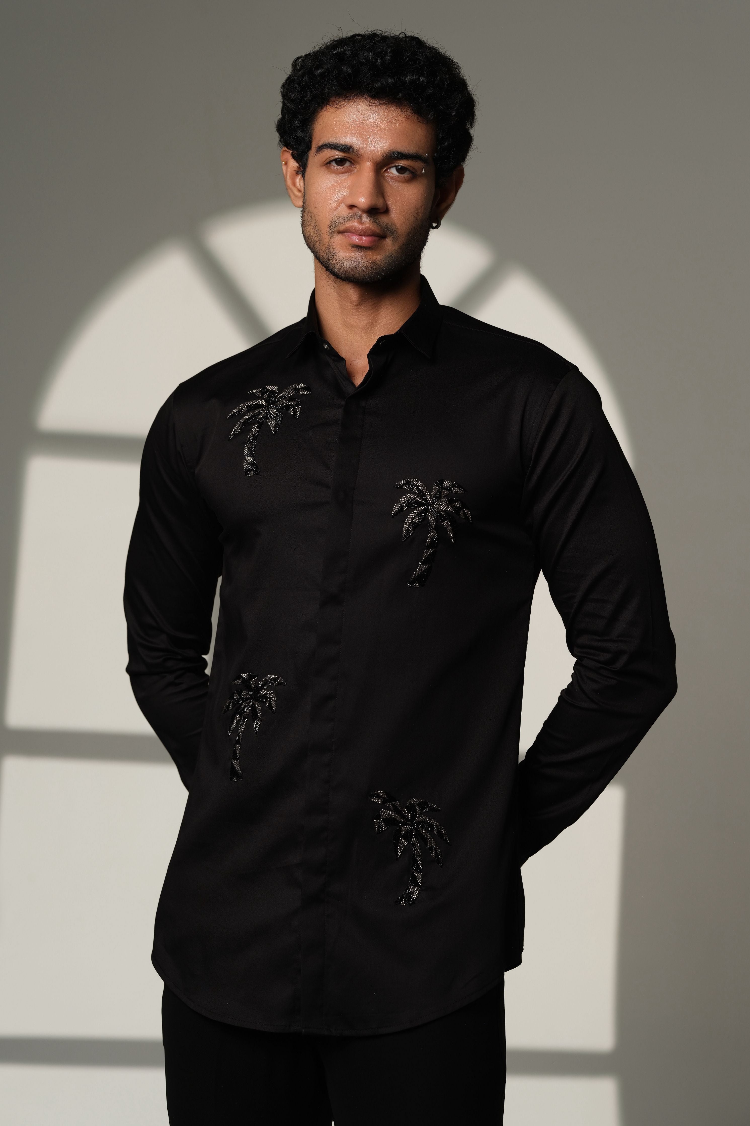 Black Shirt With Quad Palm Trees