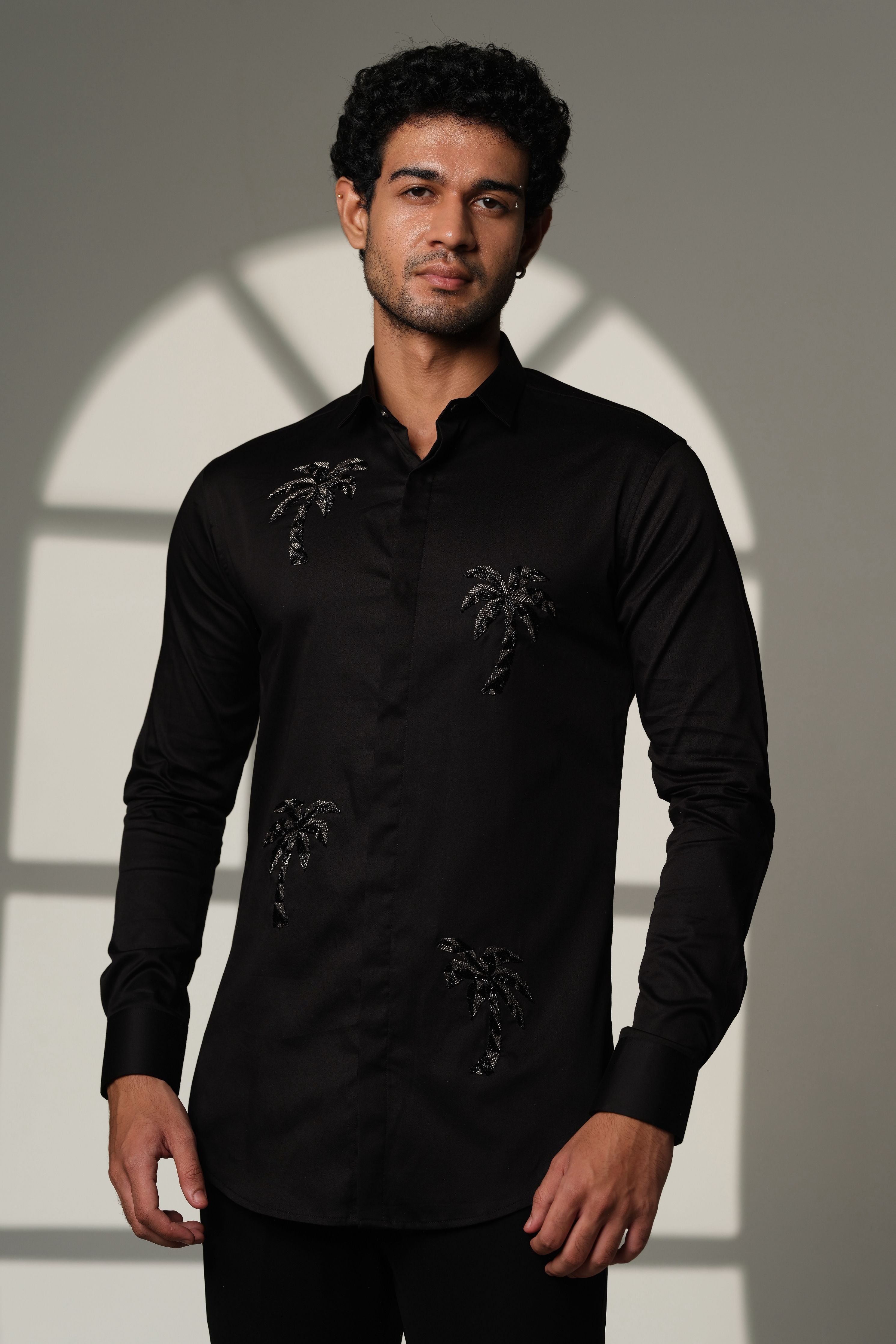 Black Shirt With Quad Palm Trees