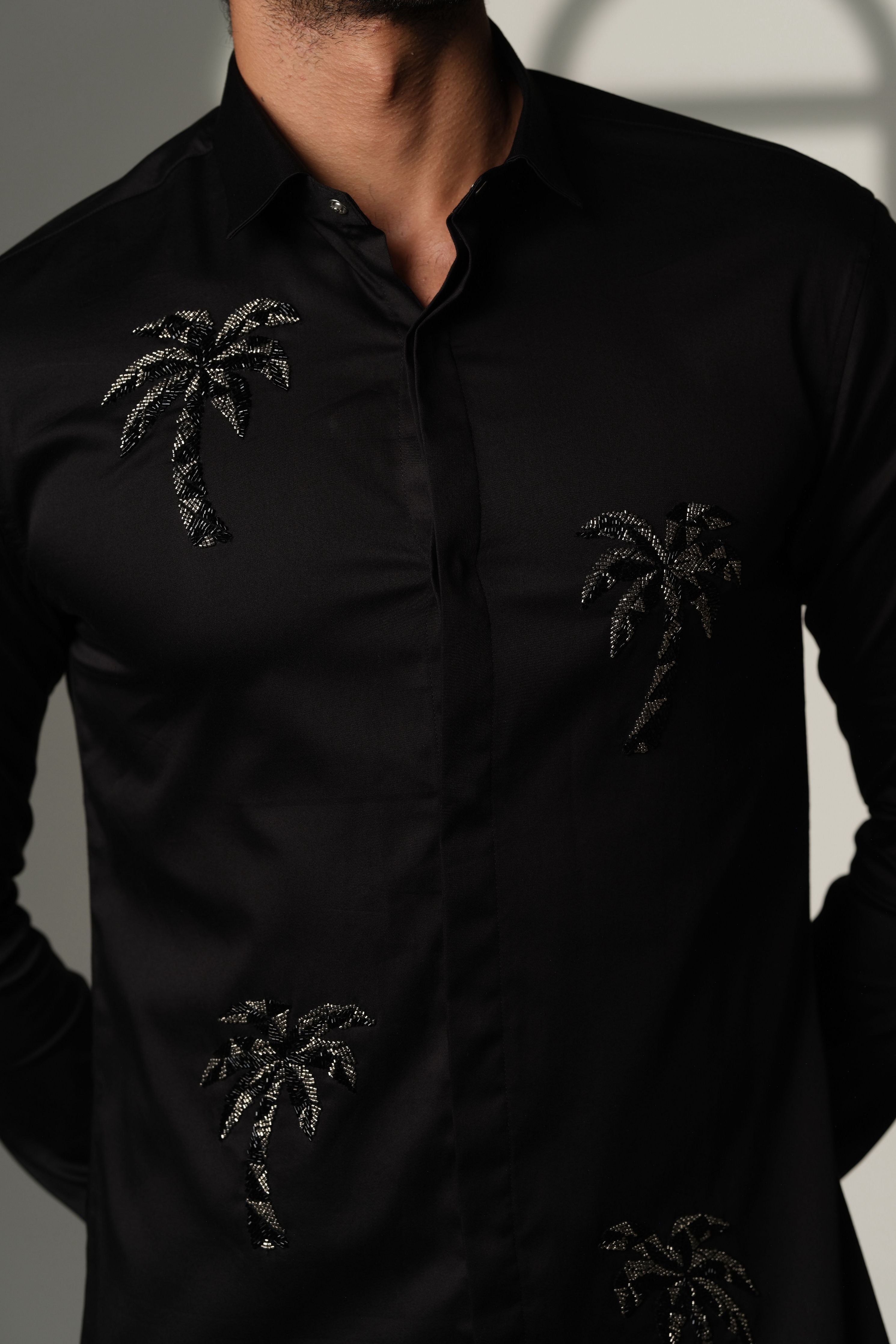 Black Shirt With Quad Palm Trees