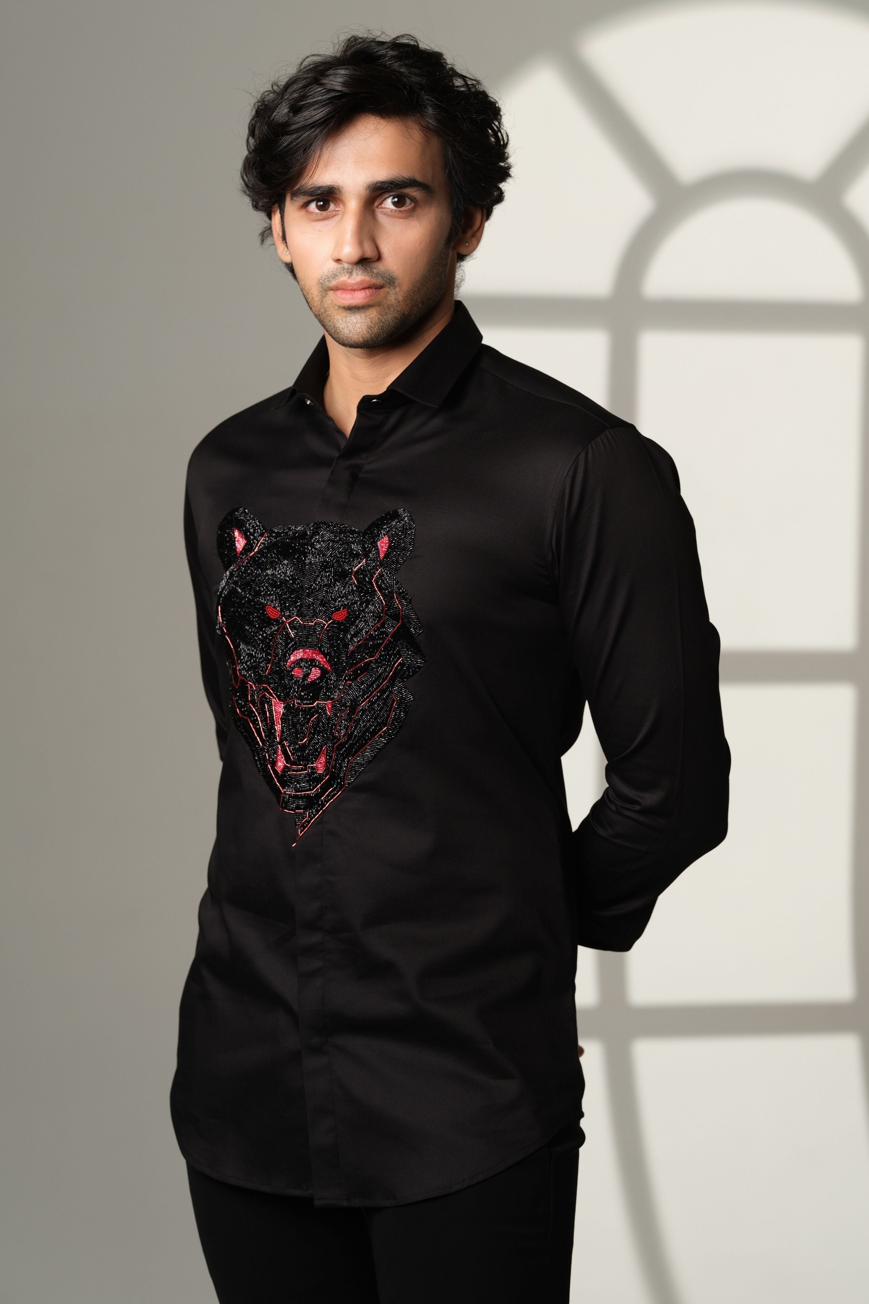 Black Shirt With Gun Black Bear With Red Eyes On Center