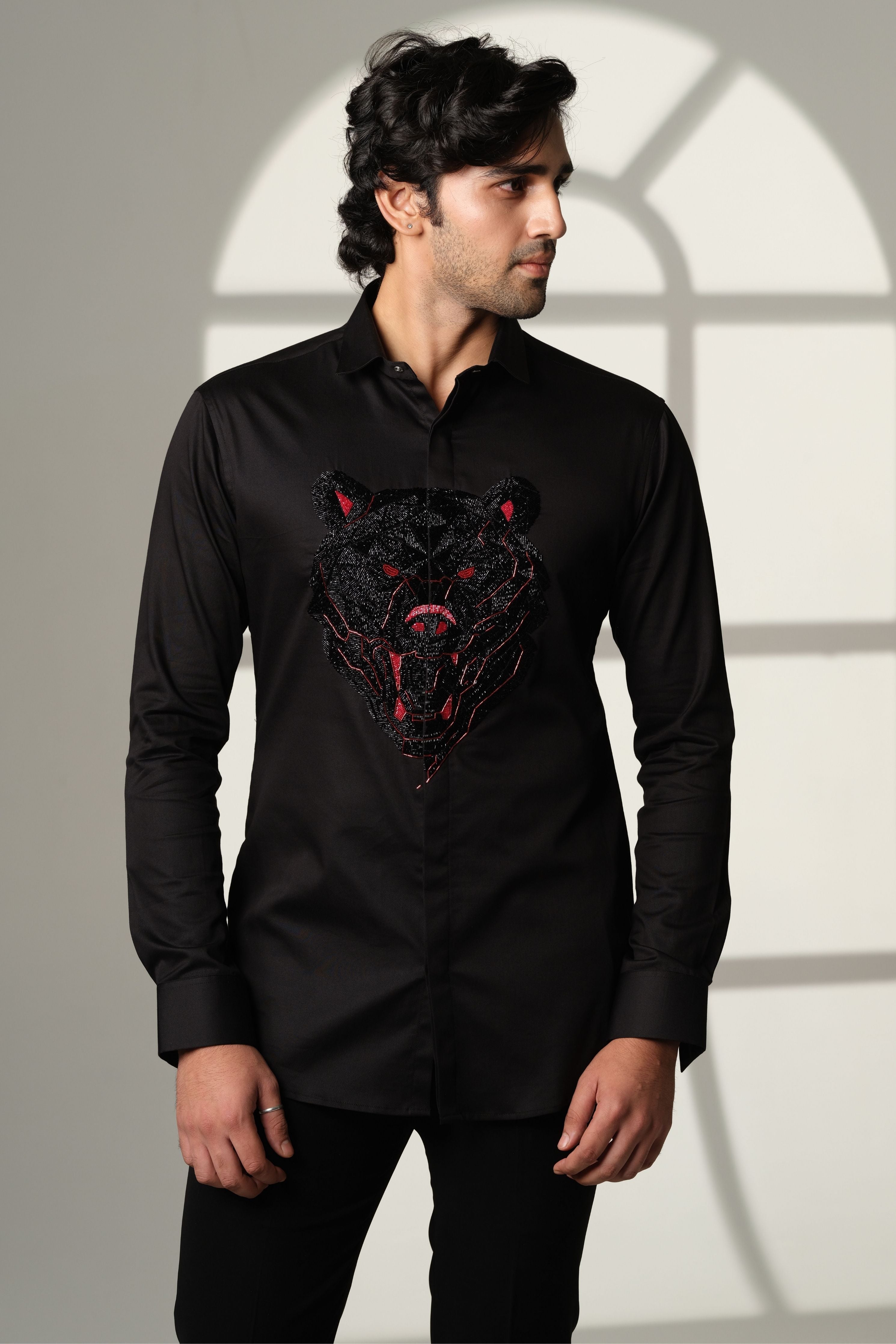 Black Shirt With Gun Black Bear With Red Eyes On Center