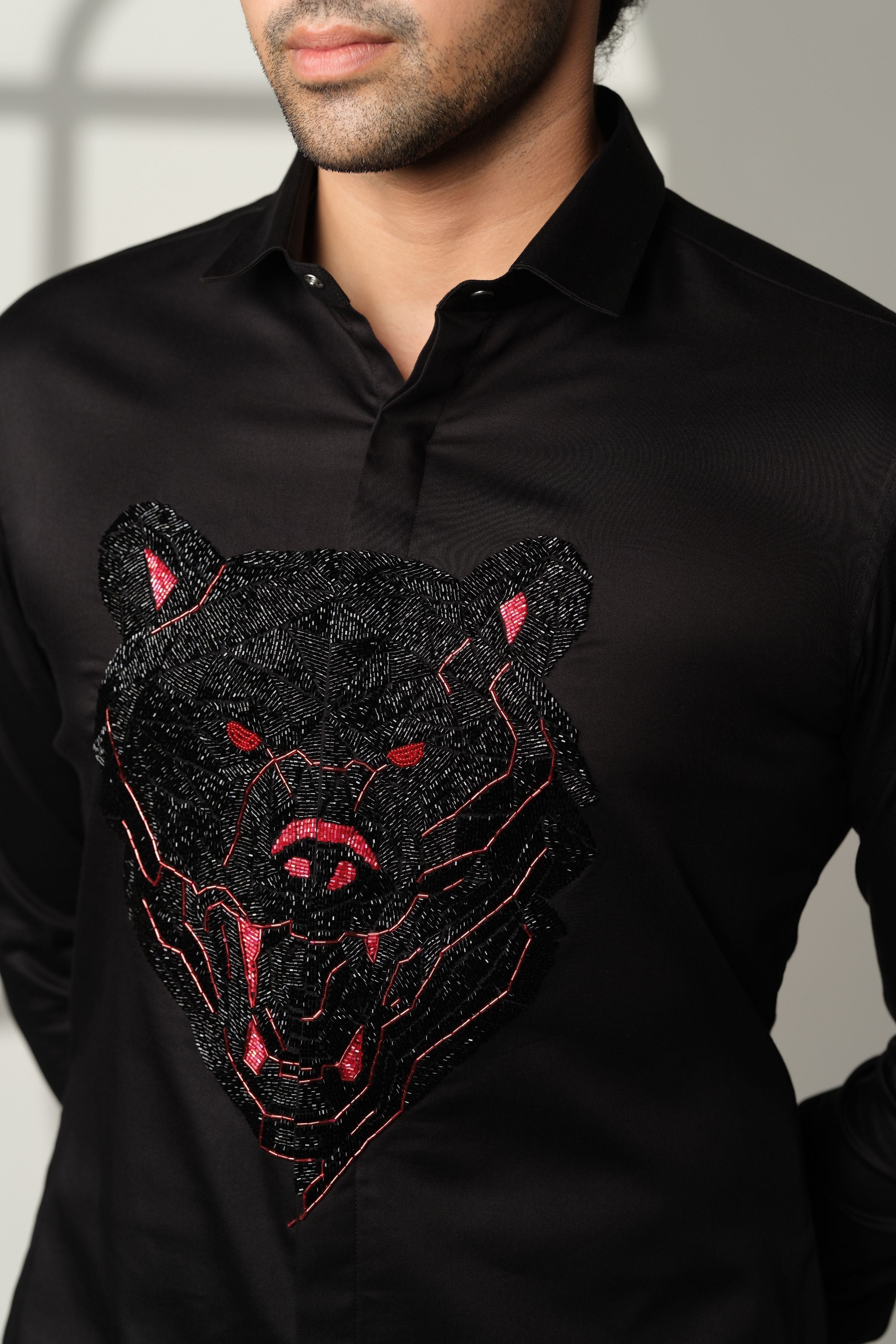 Black Shirt With Gun Black Bear With Red Eyes On Center