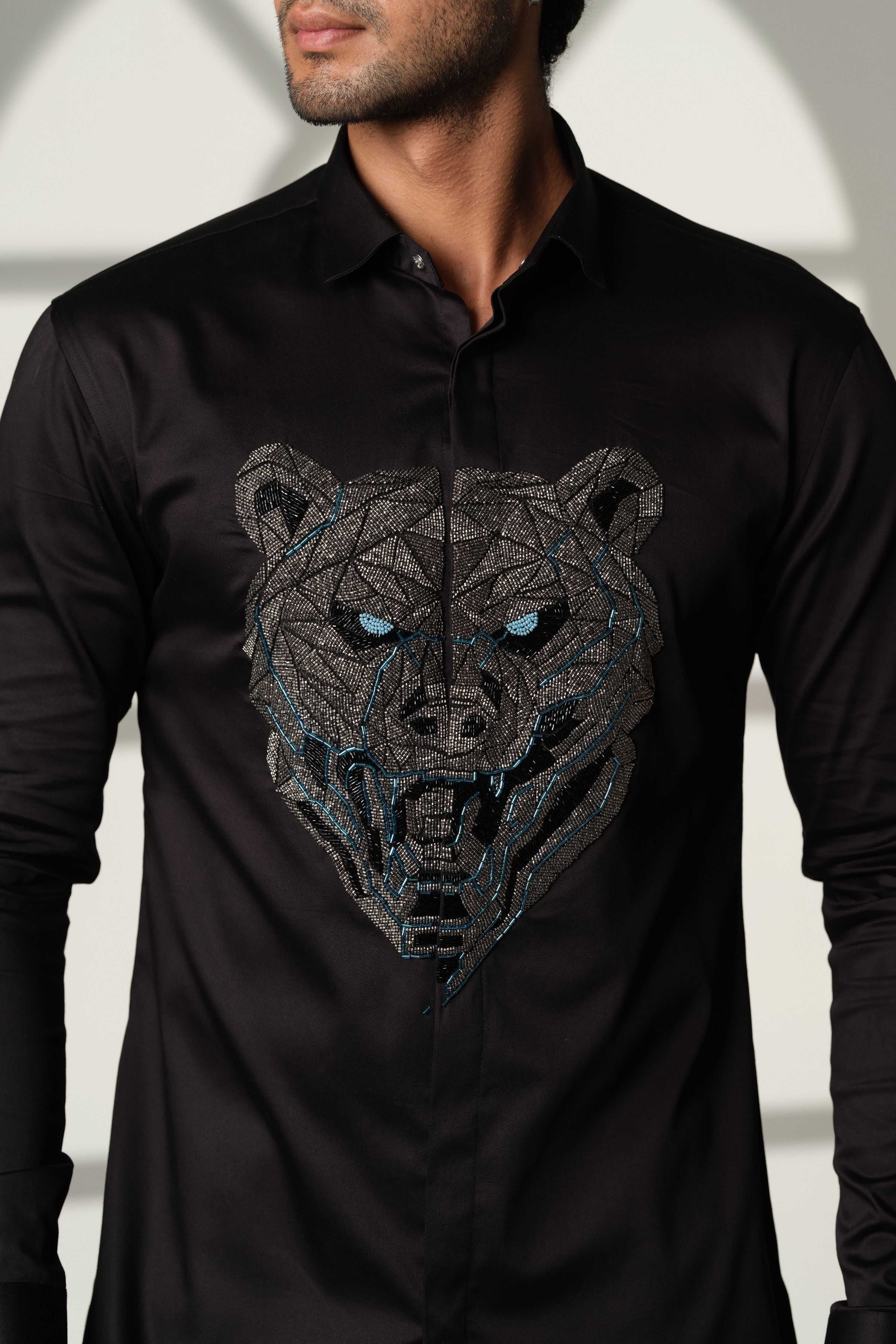 Black Shirt With Gun Metal Bear With Blue Eyes On Center