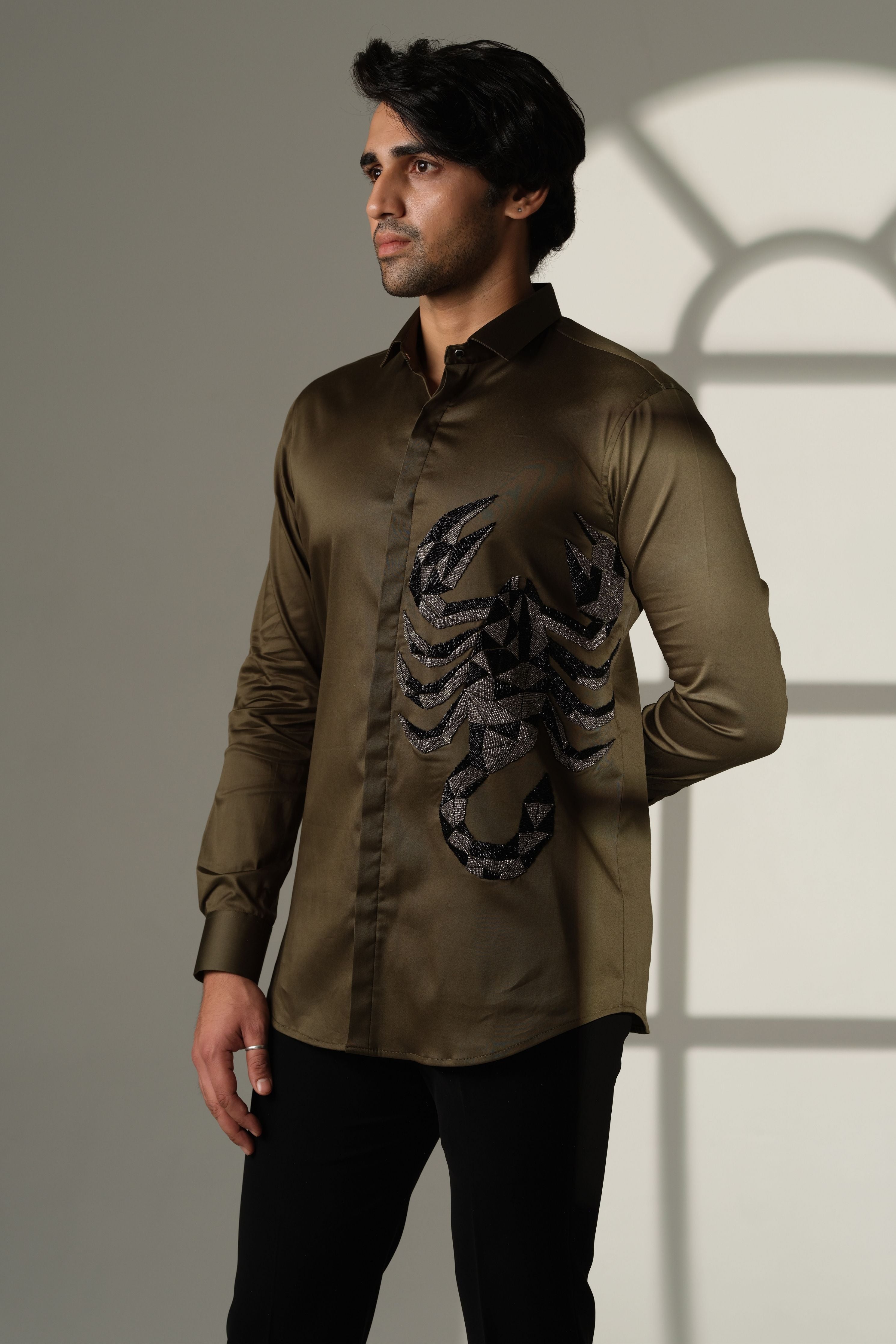 Olive Green Shirt With 3D Scorpion