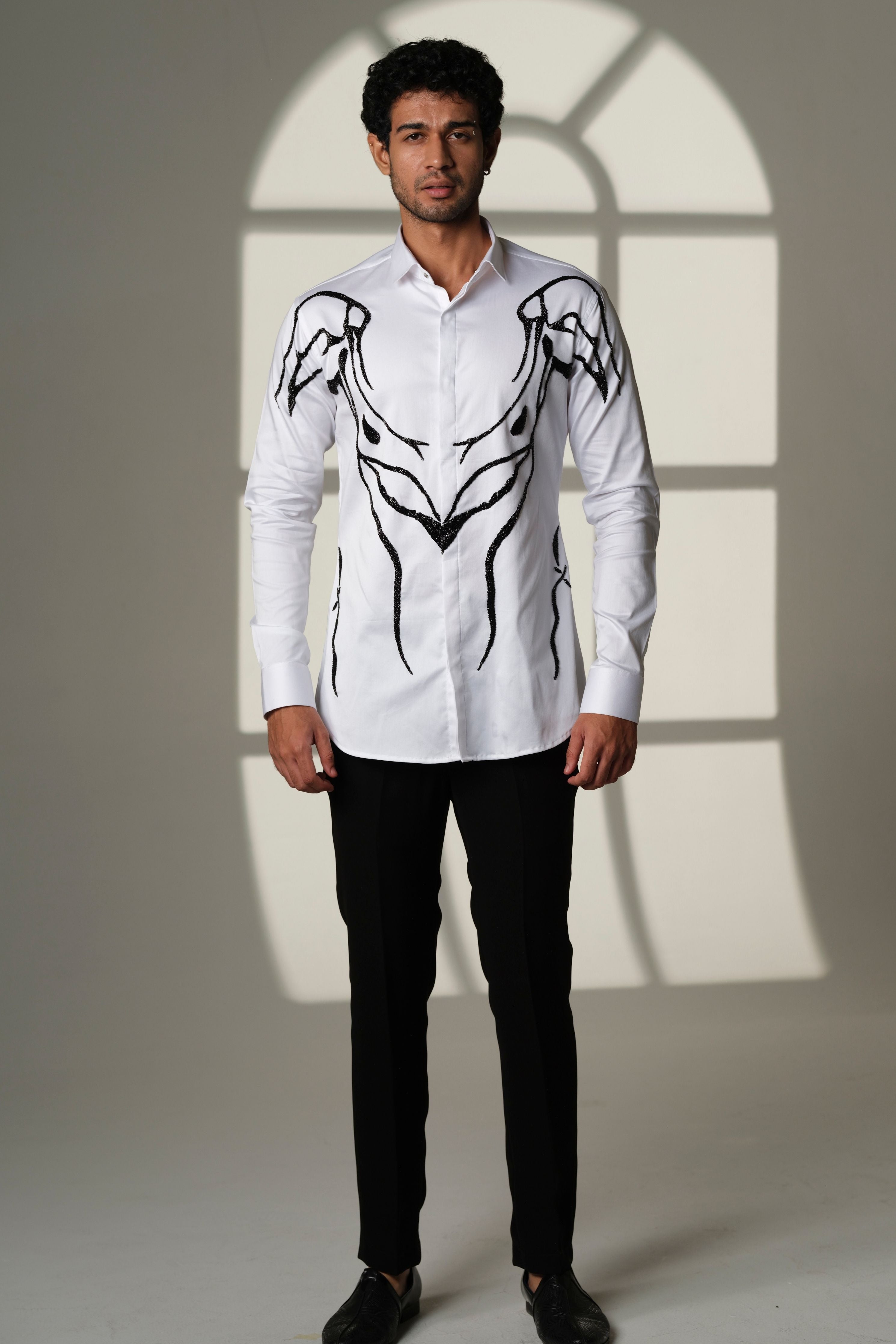 Ivory Armor- White Shirt With Hand Embroidered Abstract Crest