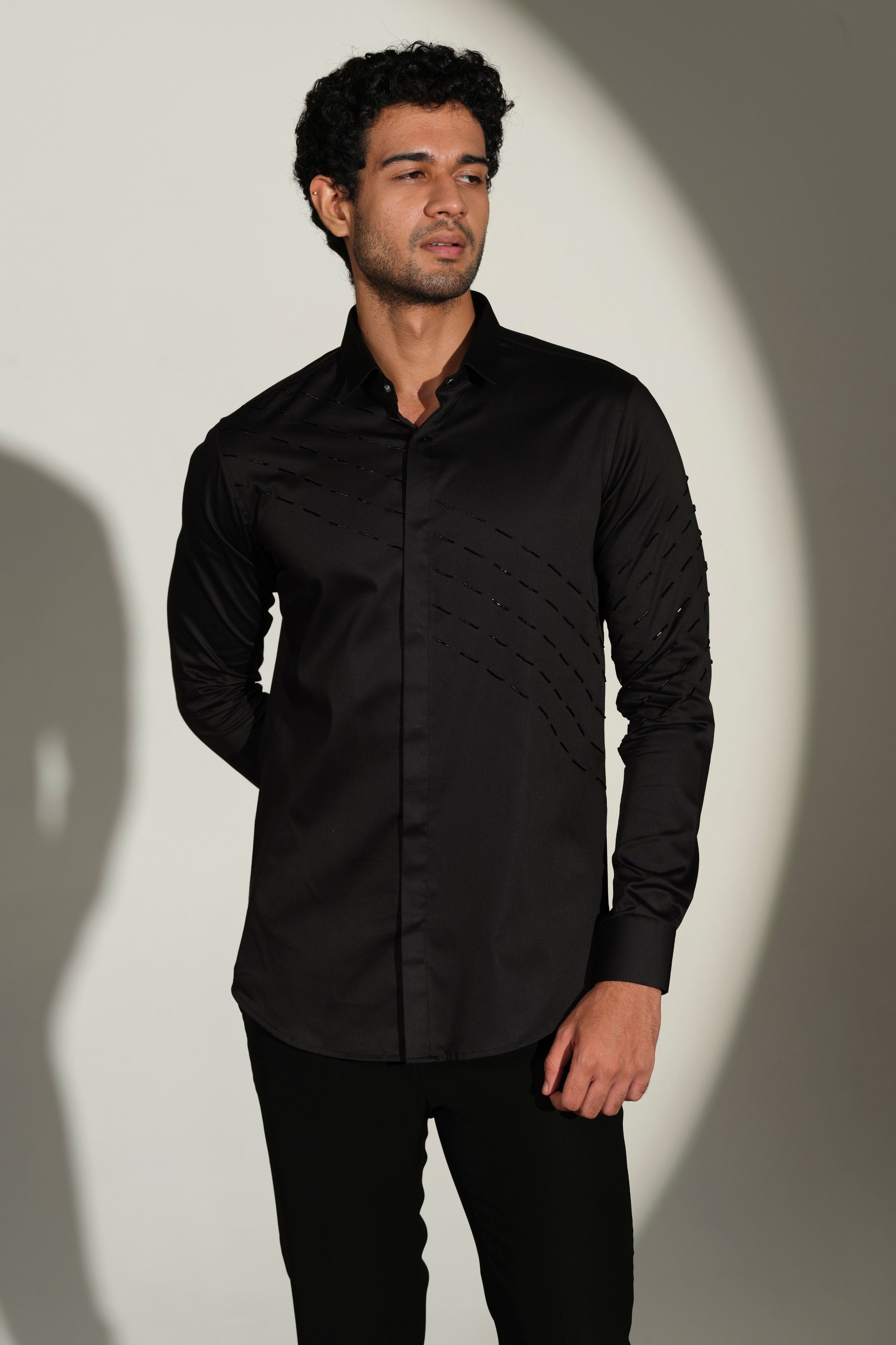 Black Shirt With Black Slanting Sally Lines