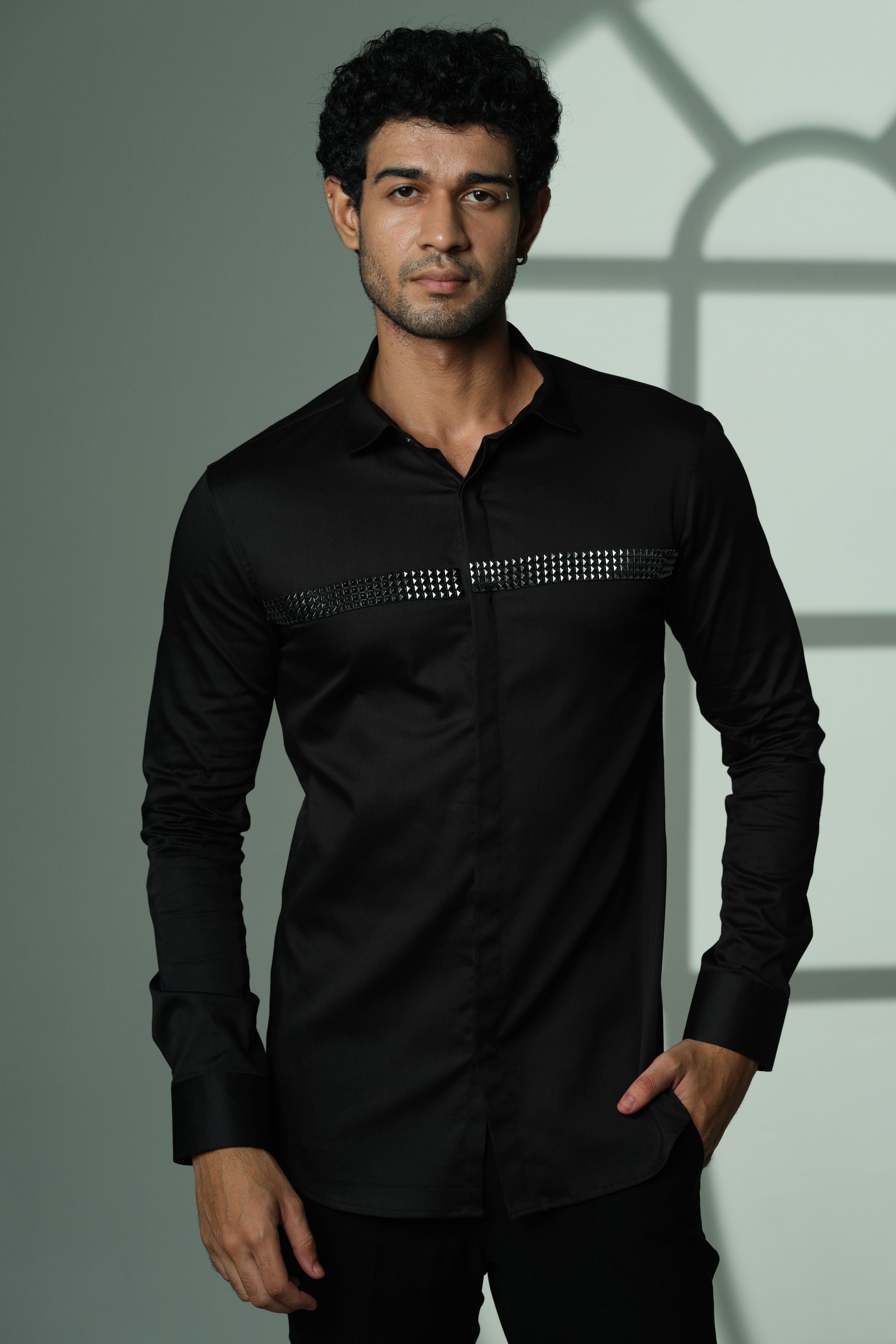 Black Shirt With Quad Pyramid Lines On Chest