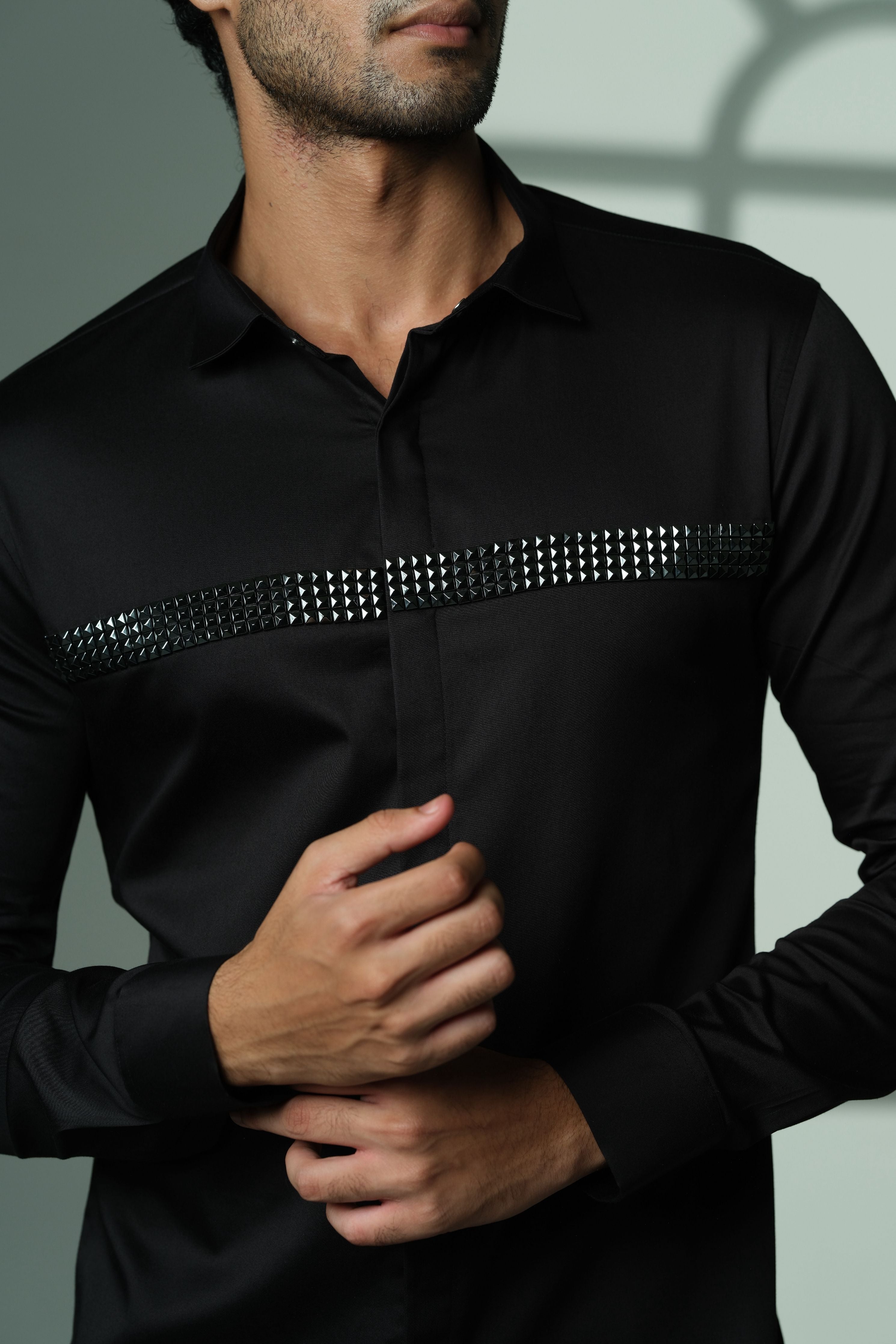 Black Shirt With Quad Pyramid Lines On Chest