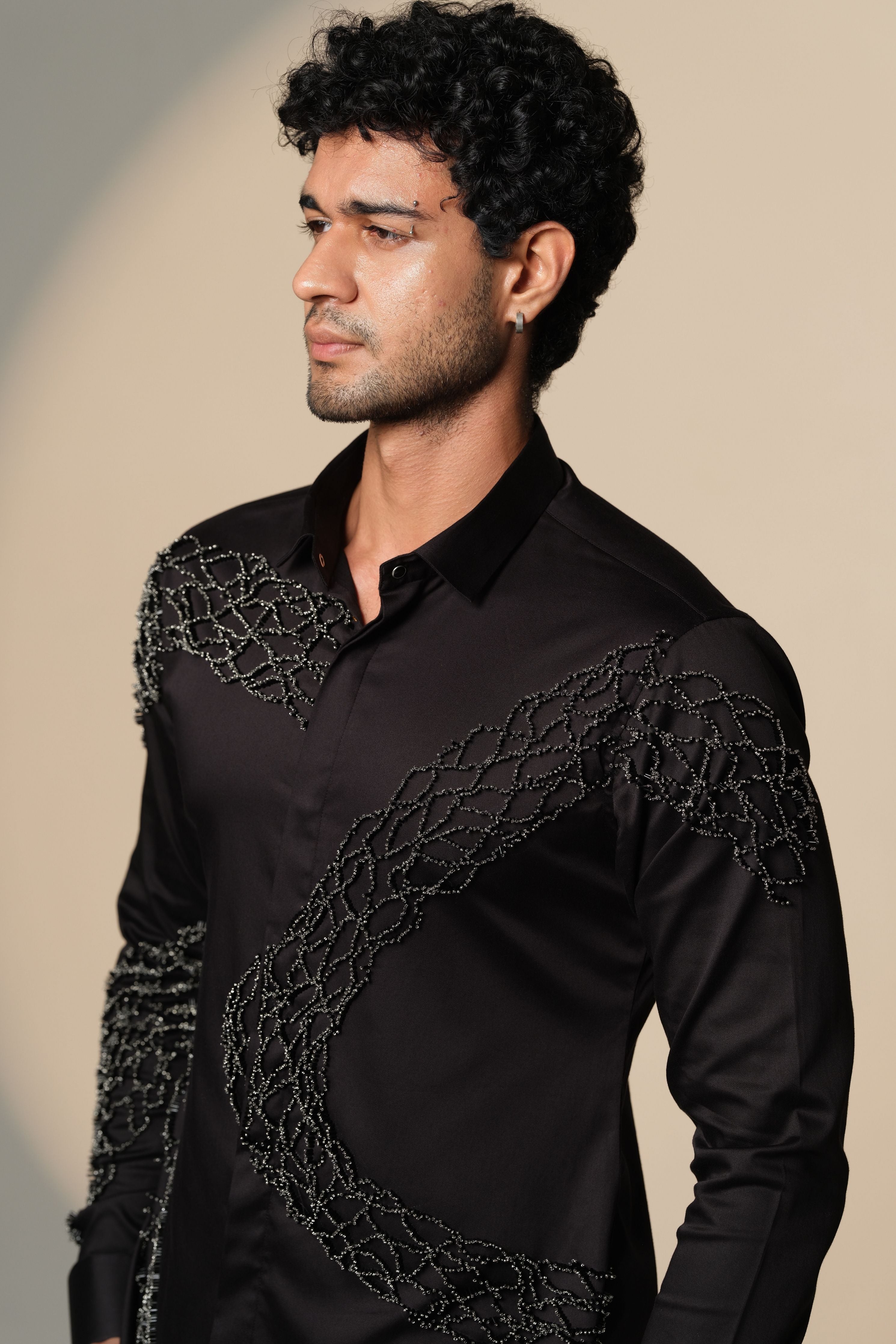 Black Wave Shirt With Standing Sally and Poth Embellishment