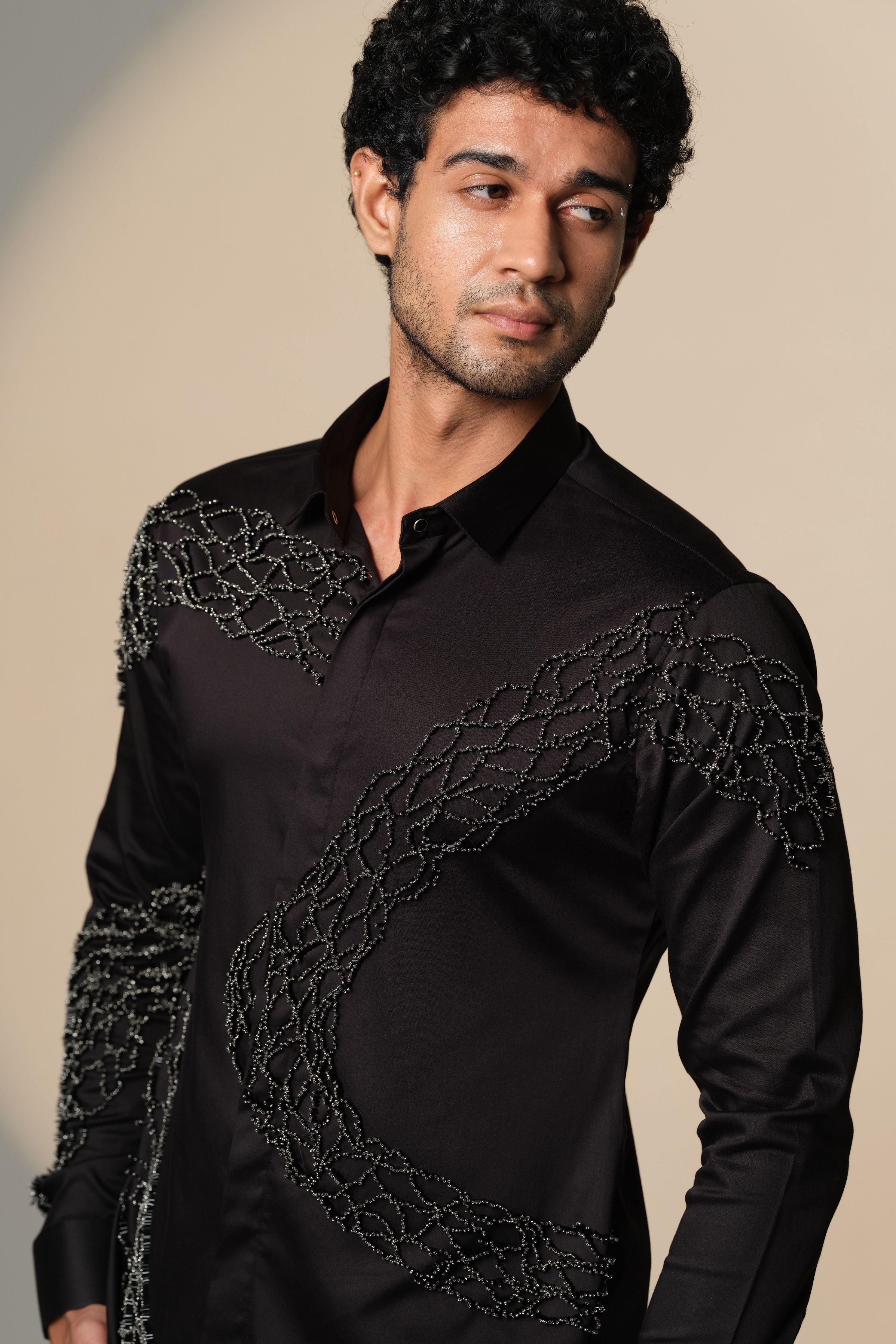 Black Wave Shirt With Standing Sally and Poth Embellishment