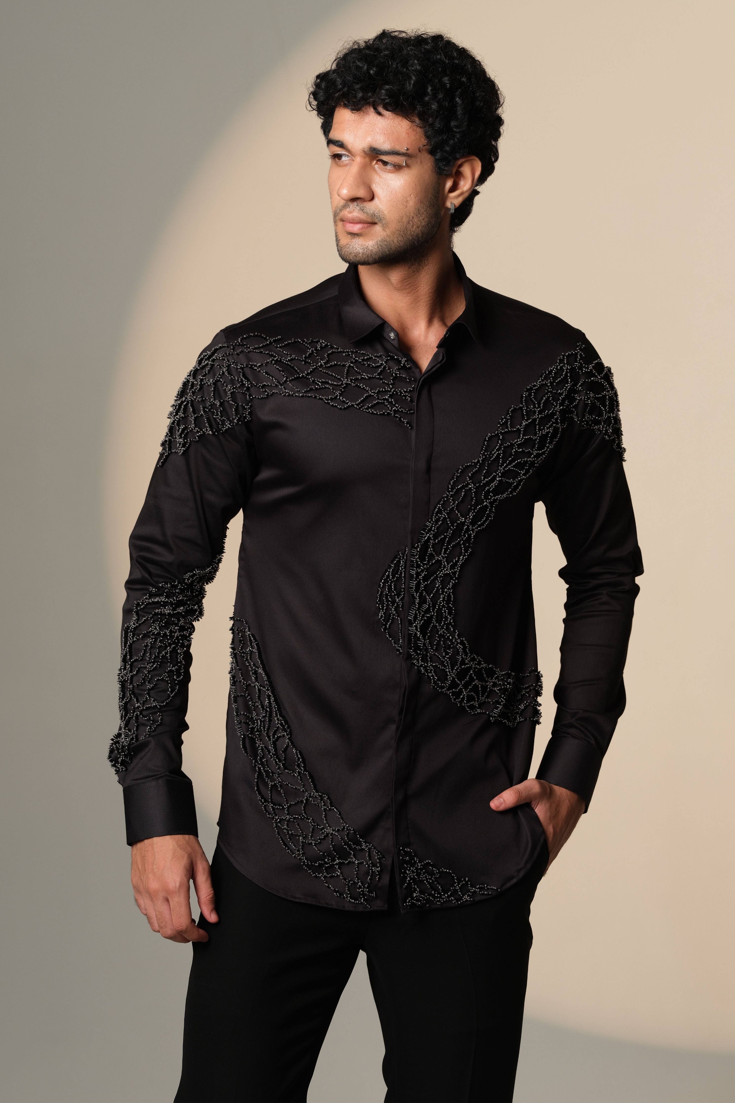 Black Wave Shirt With Standing Sally and Poth Embellishment