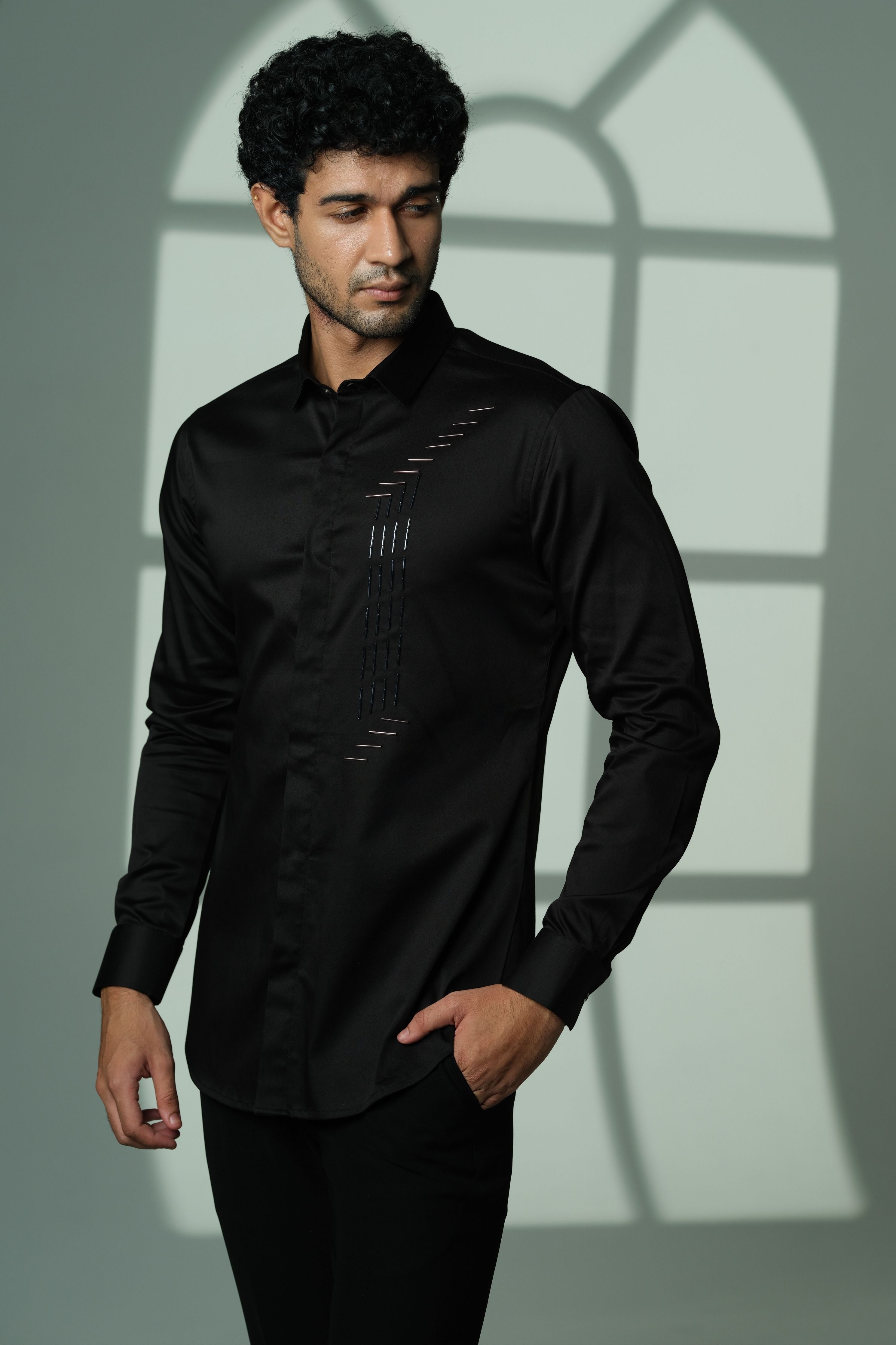 Black Shirt With I-Line Sally Embroidery on Left Panel