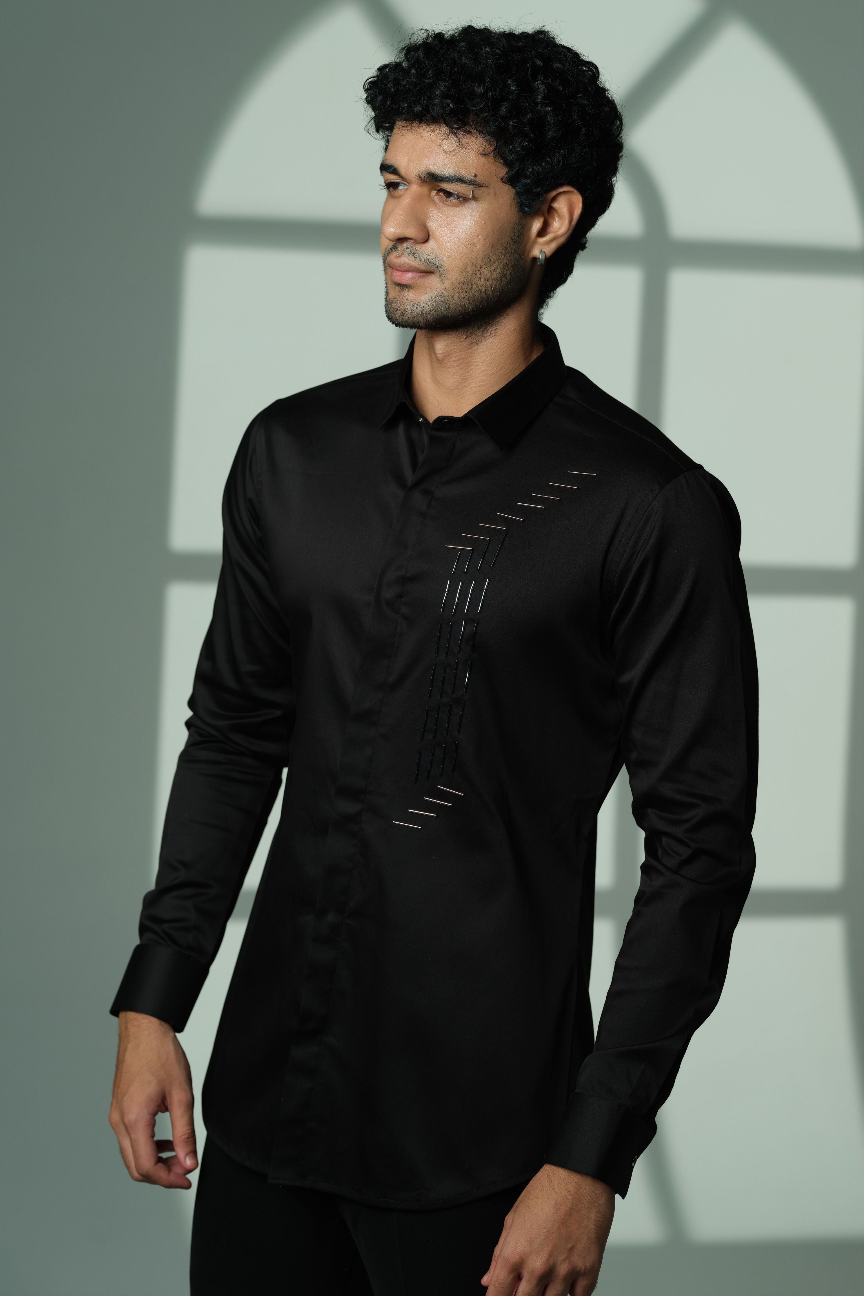 Black Shirt With I-Line Sally Embroidery on Left Panel