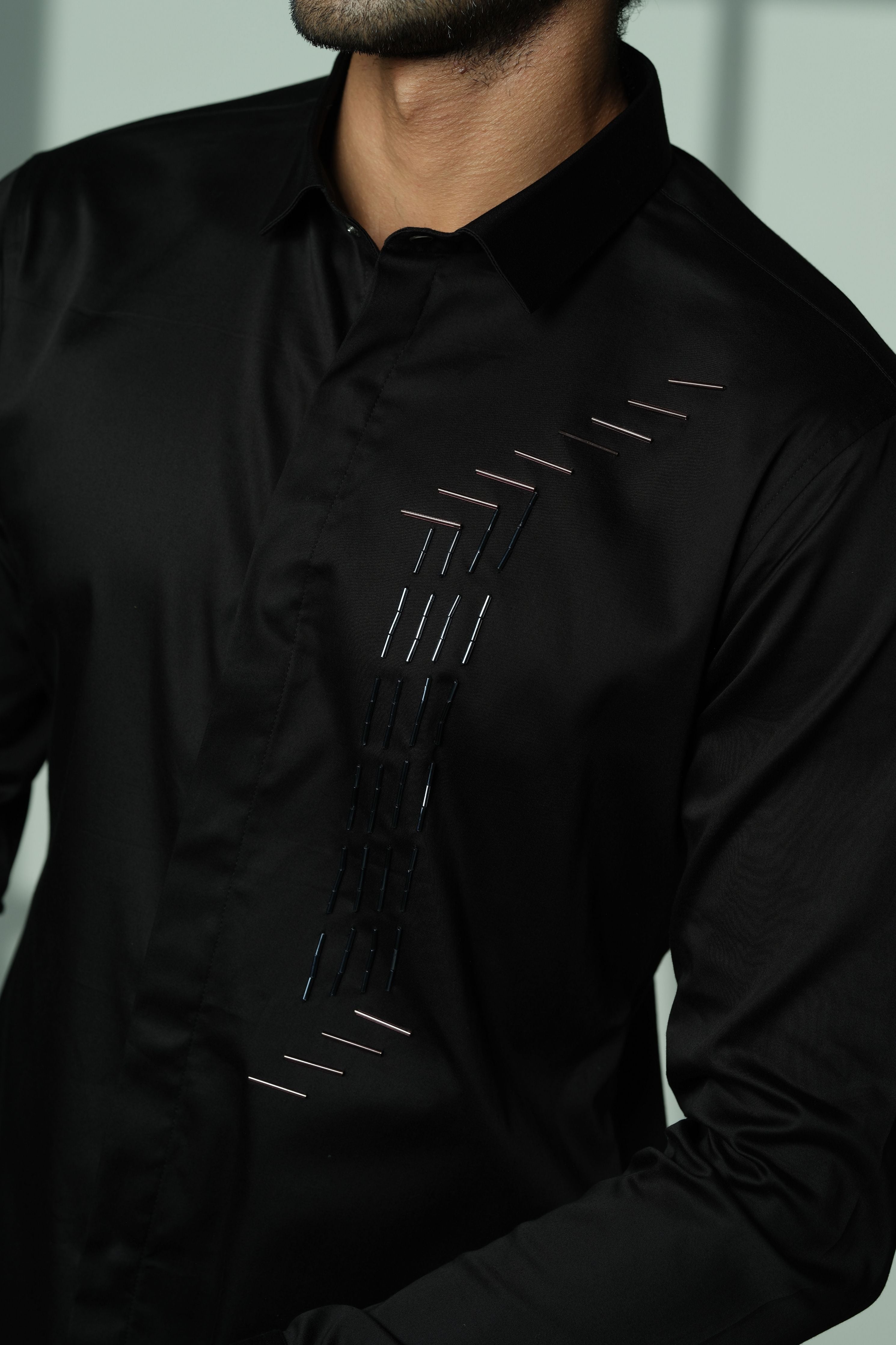Black Shirt With I-Line Sally Embroidery on Left Panel