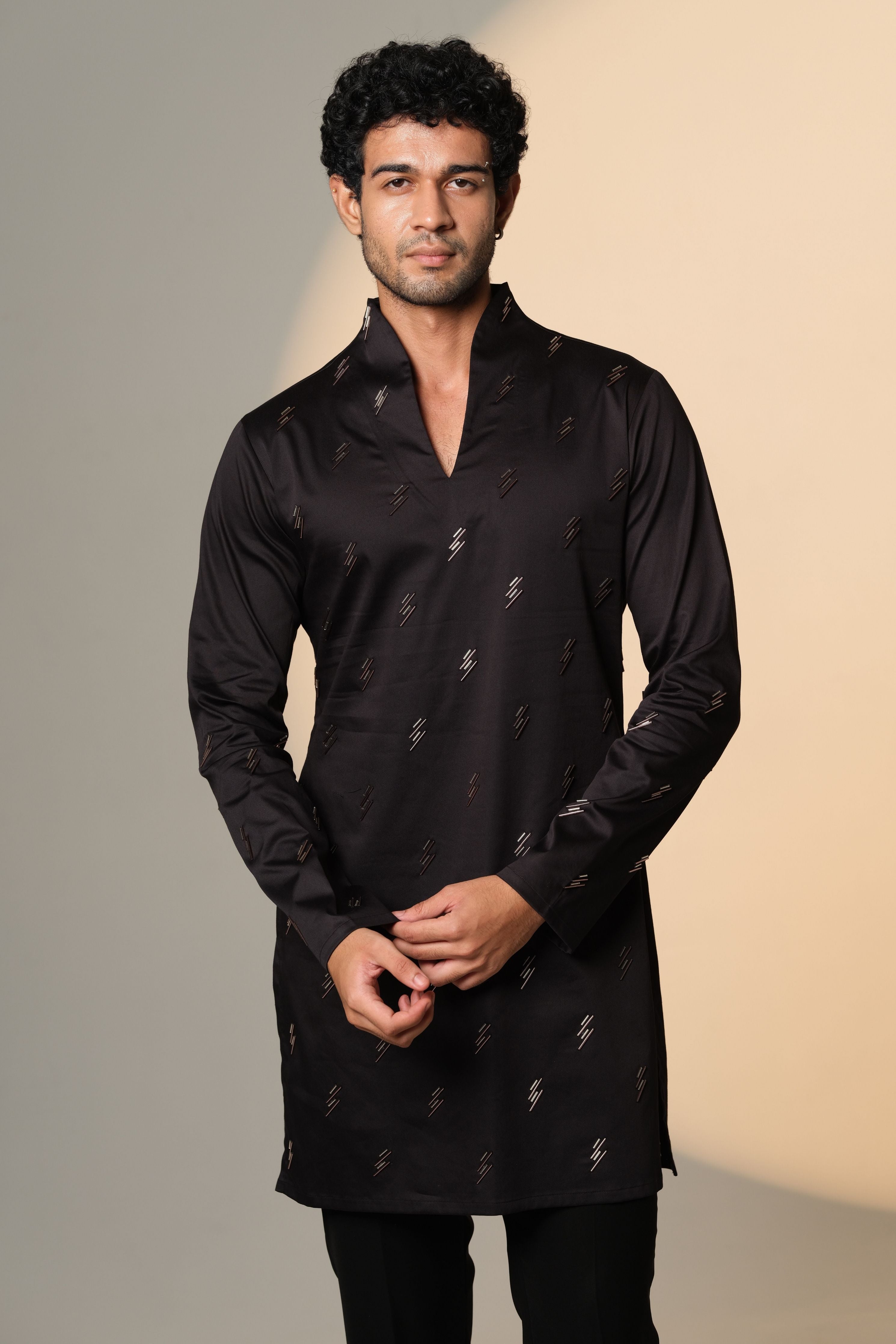 Black Kurta With Pink & Silver Salli Chitha Work