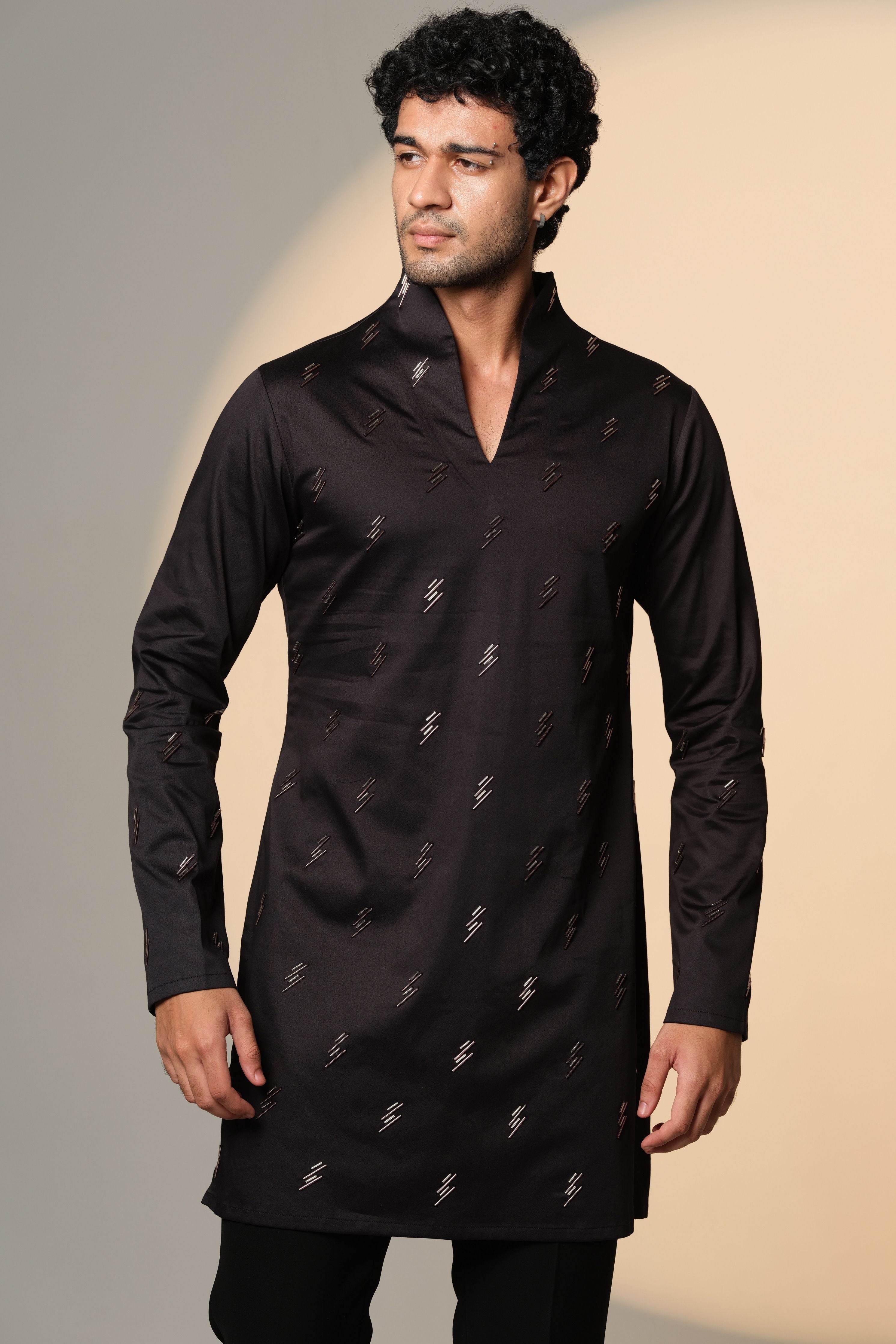 Black Kurta With Pink & Silver Salli Chitha Work