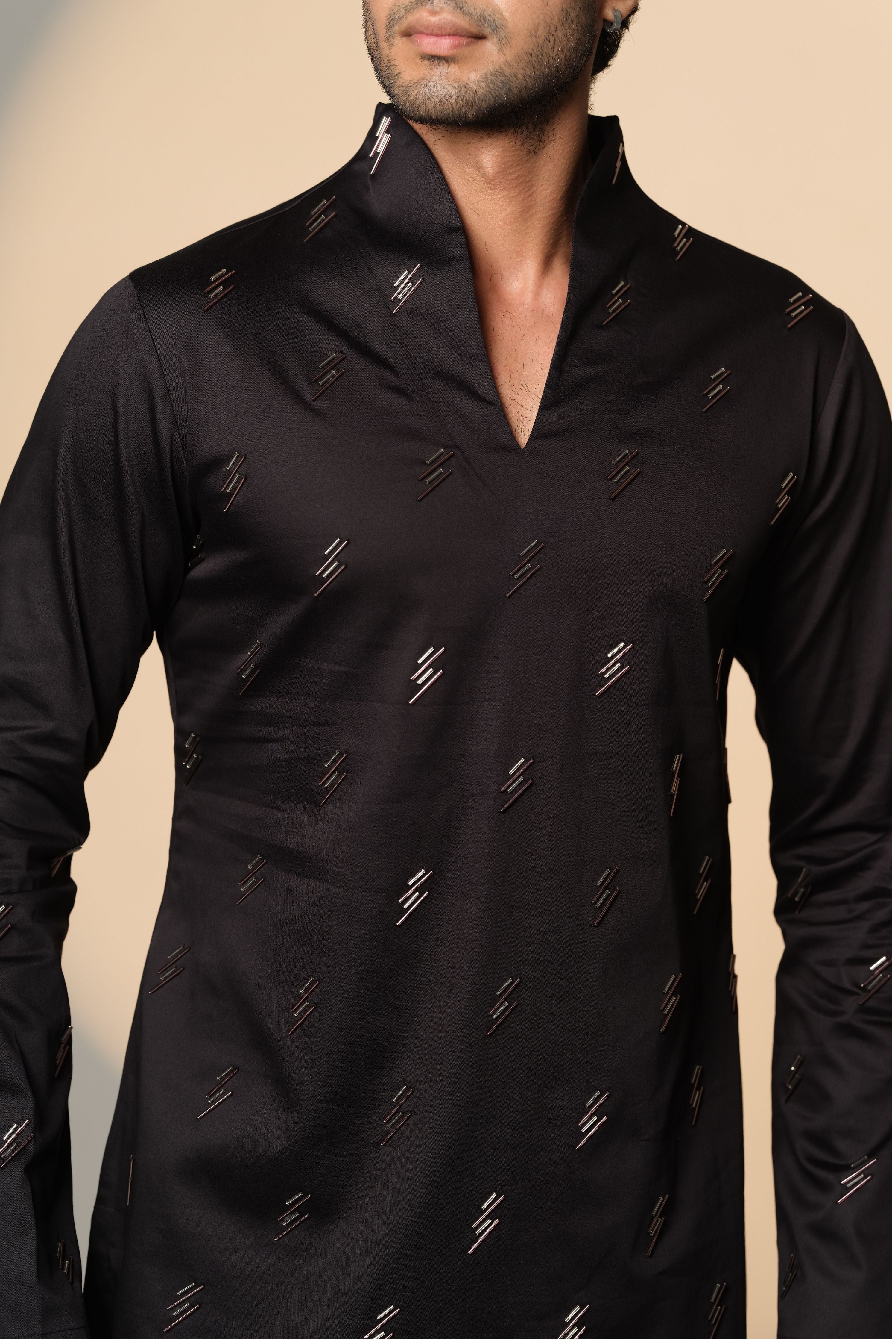 Black Kurta With Pink & Silver Salli Chitha Work