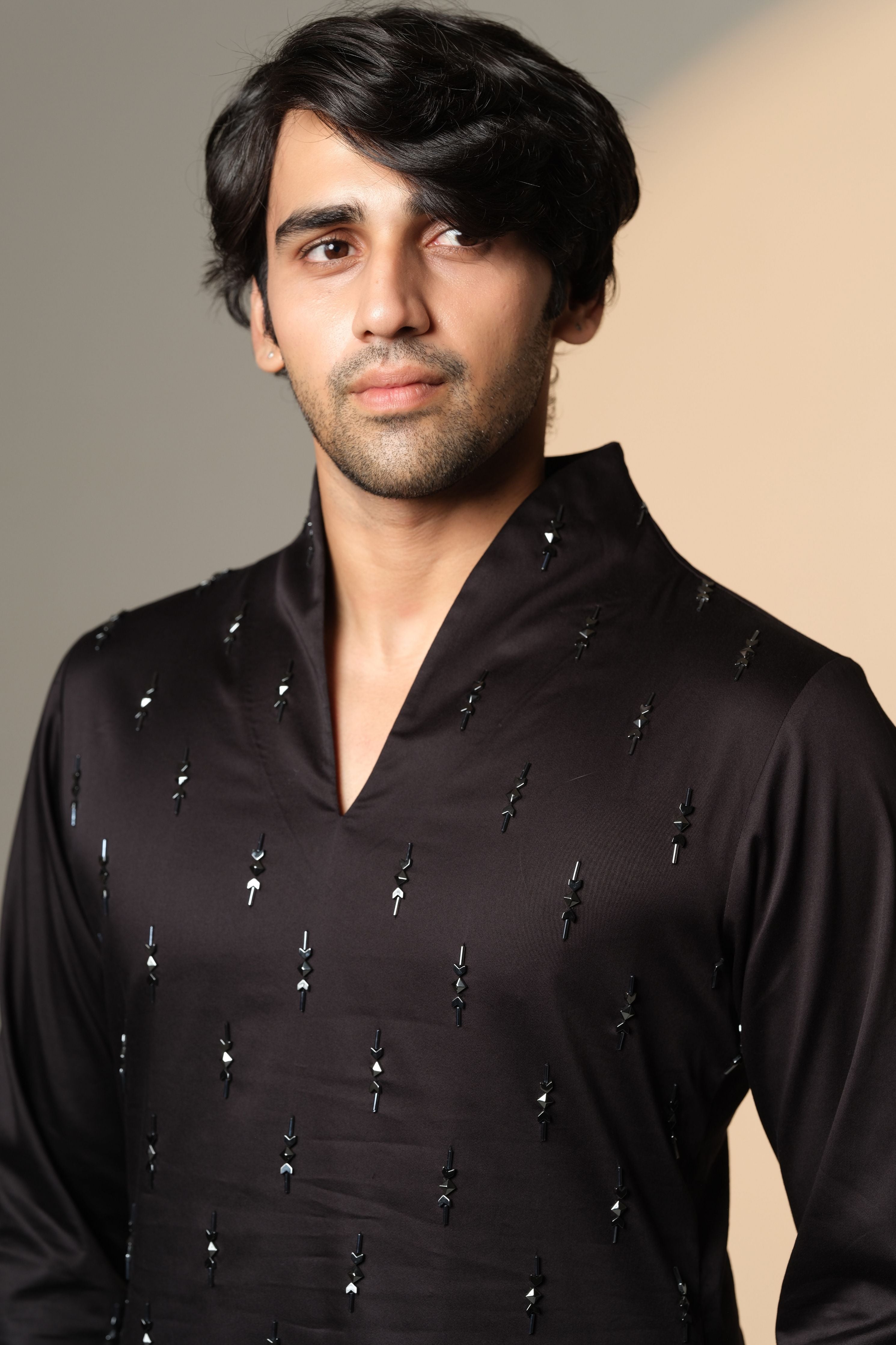 Black Kurta With Pyramid Arrow And Sally Chitha Work