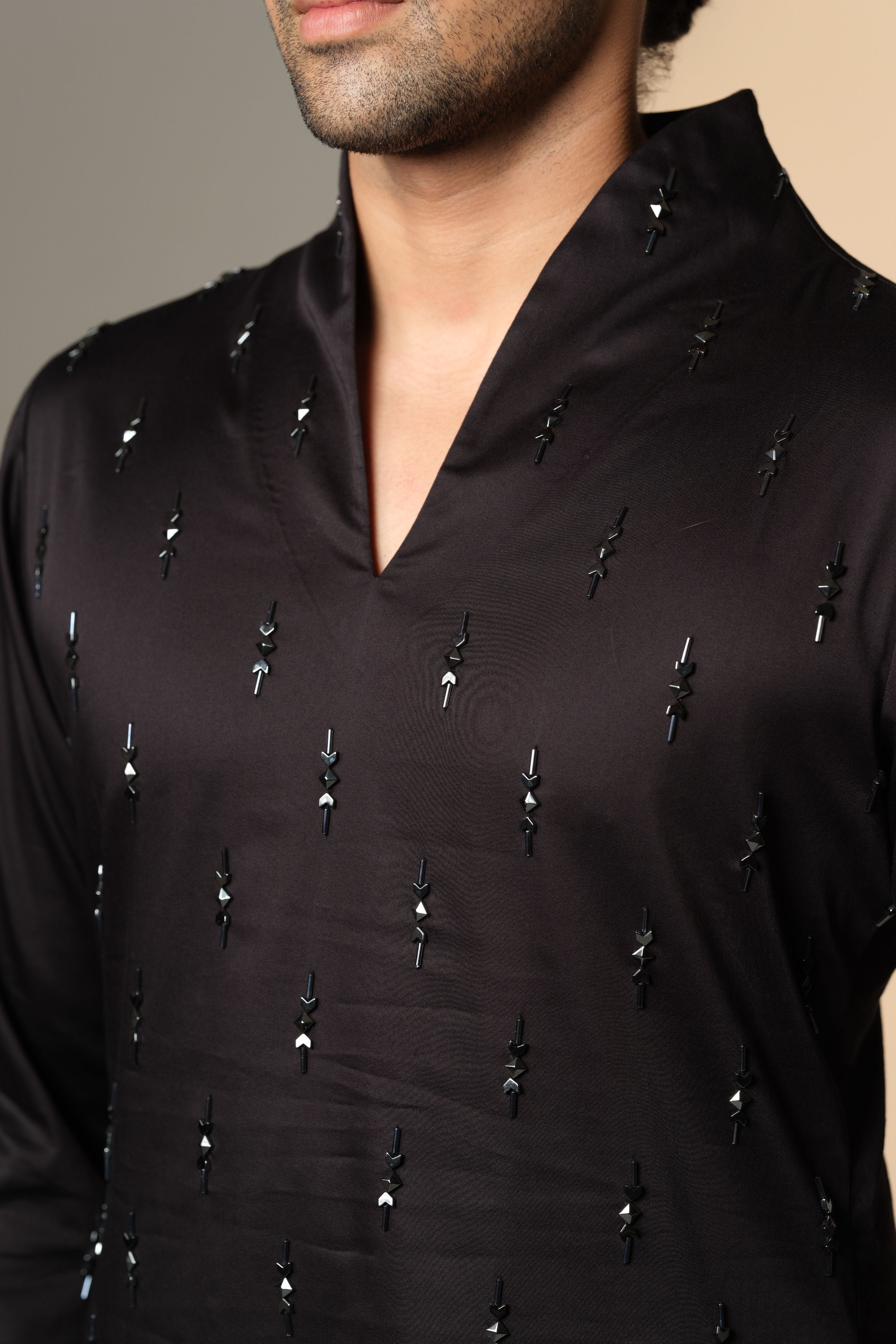 Black Kurta With Pyramid Arrow And Sally Chitha Work