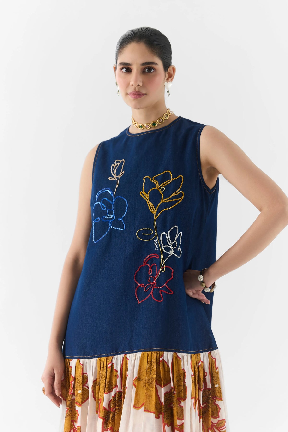 Elara Denim A-Line Dress