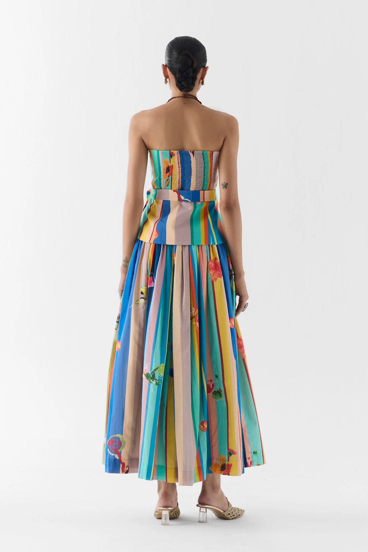 Blue Barcode Off Shoulder Top & Skirt