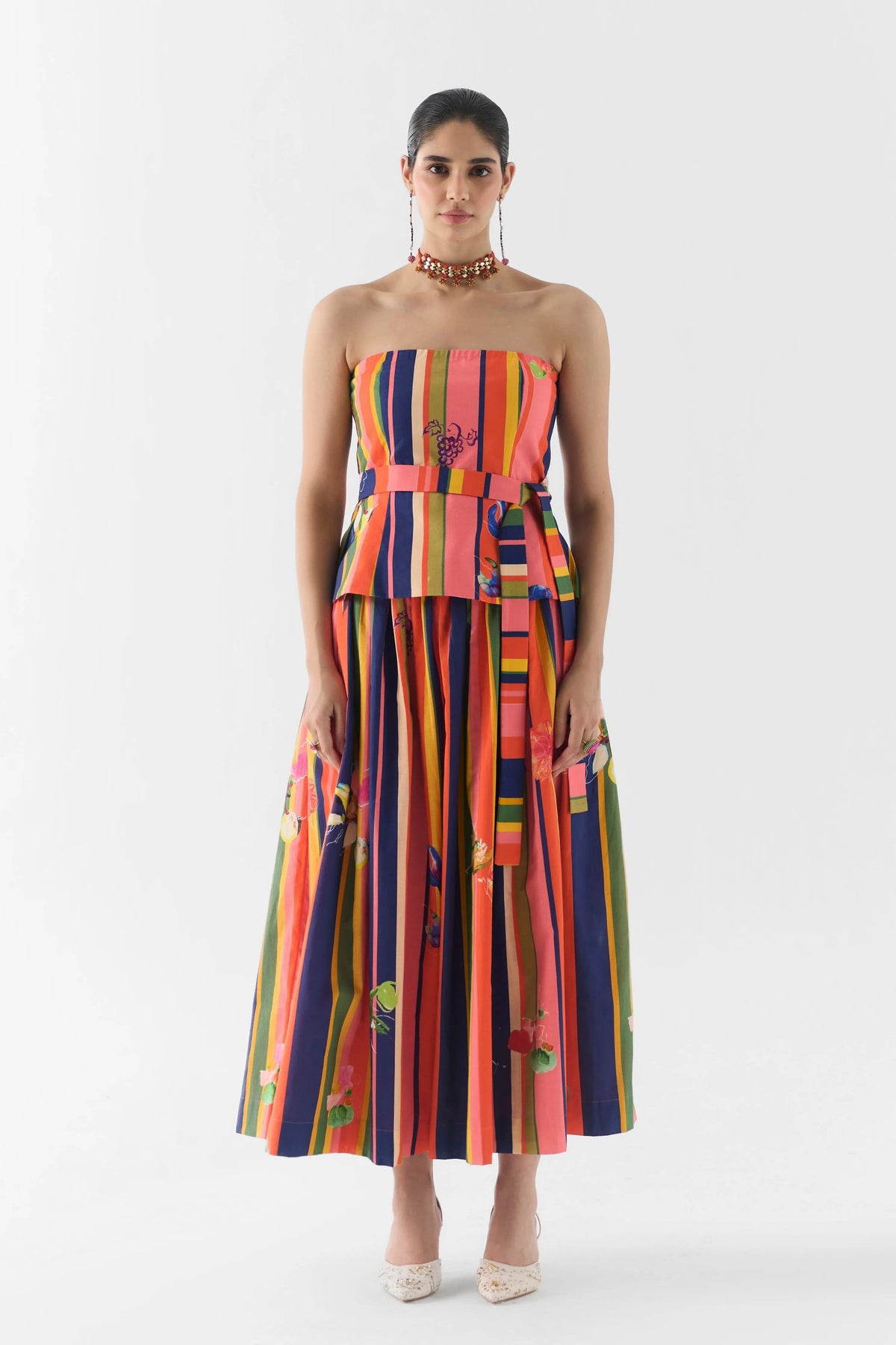 Pink Barcode Off Shoulder Top & Skirt