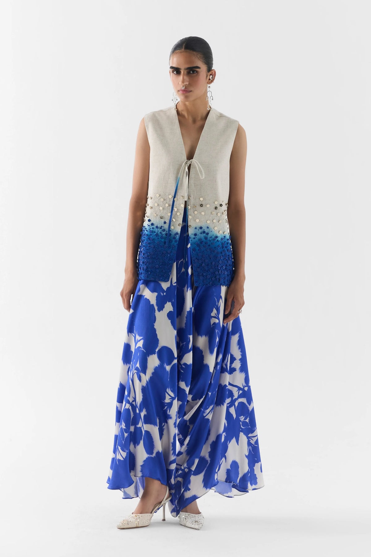 Blue Ink Vest & Knot Skirt