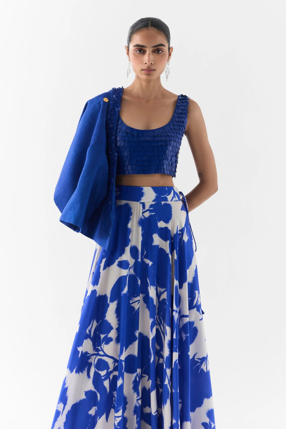 Blue Ink Leather Blouse & Skirt