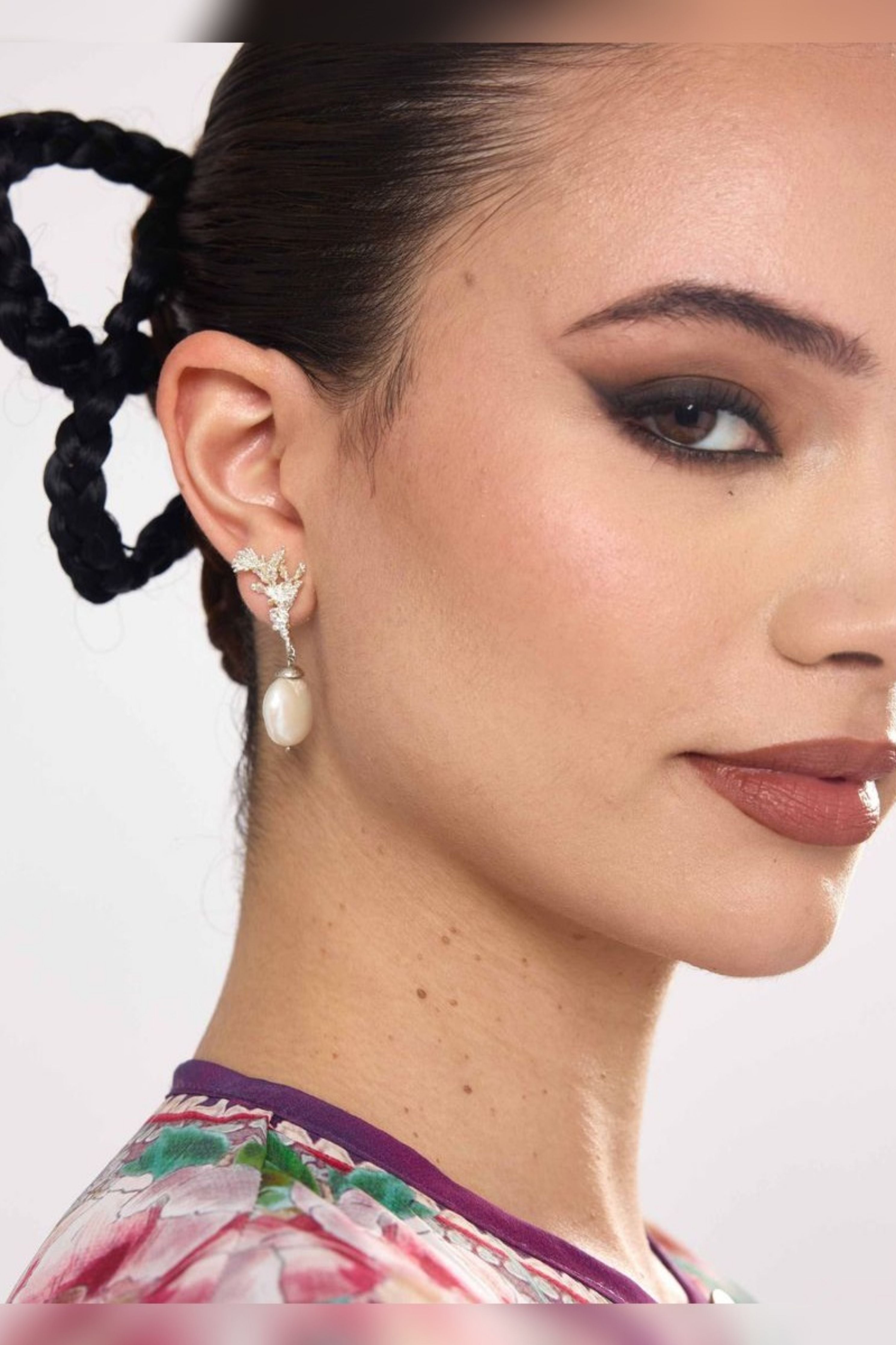 Seafloor Silver Coralline Pearl Drop Earrings