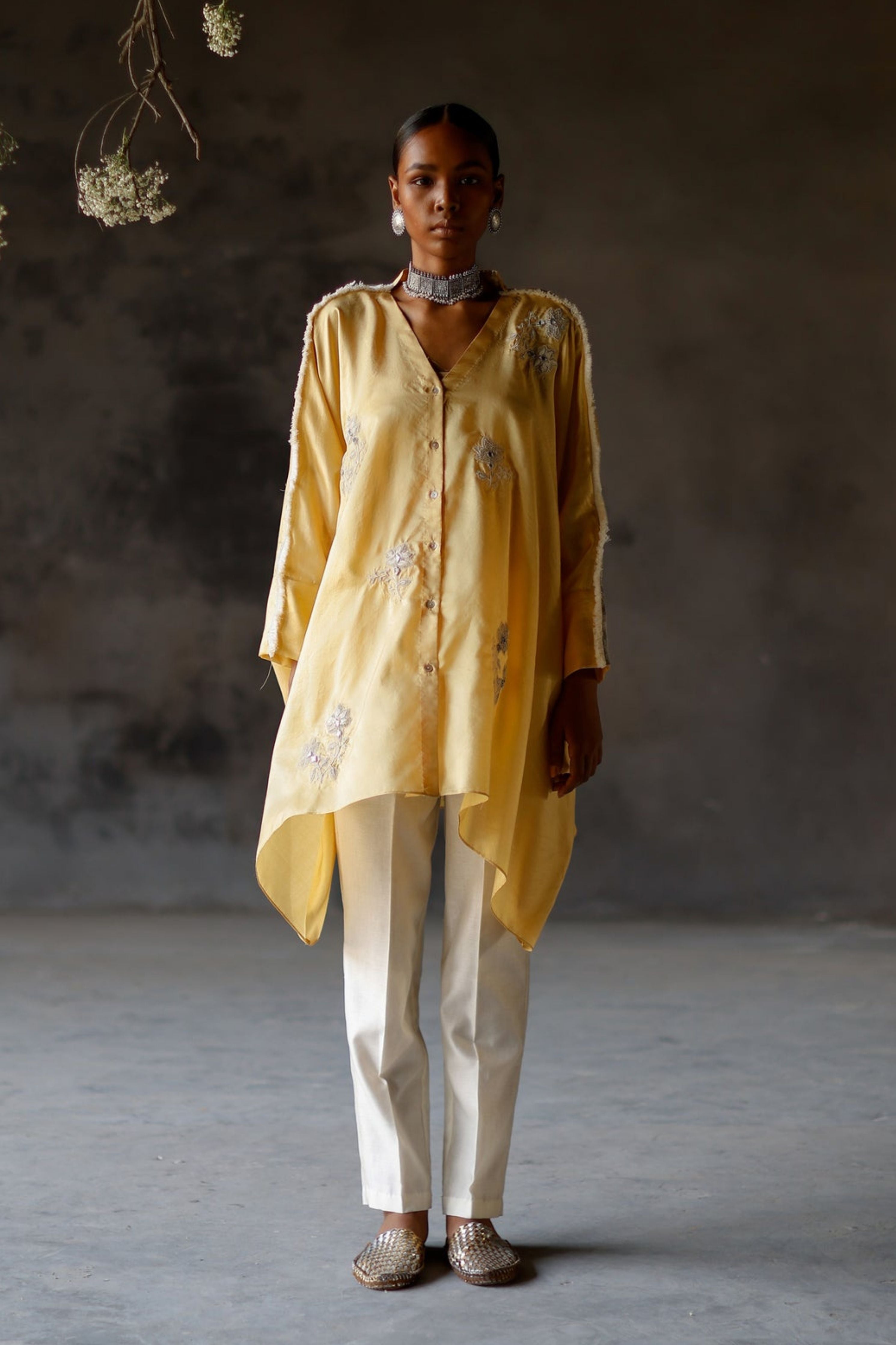 Yellow Roli Silk Kameez Set