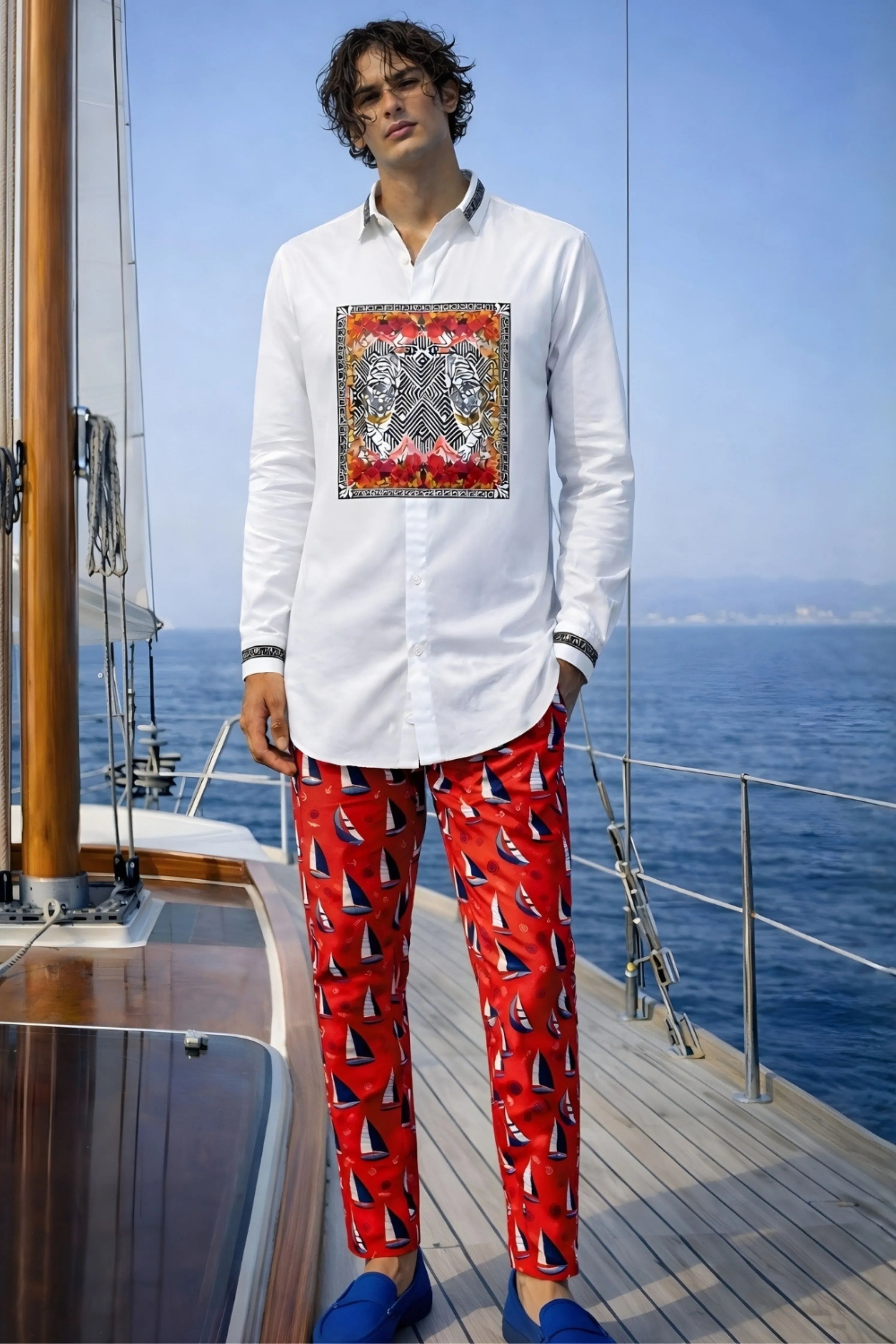 WavTiger White Printed Shirt