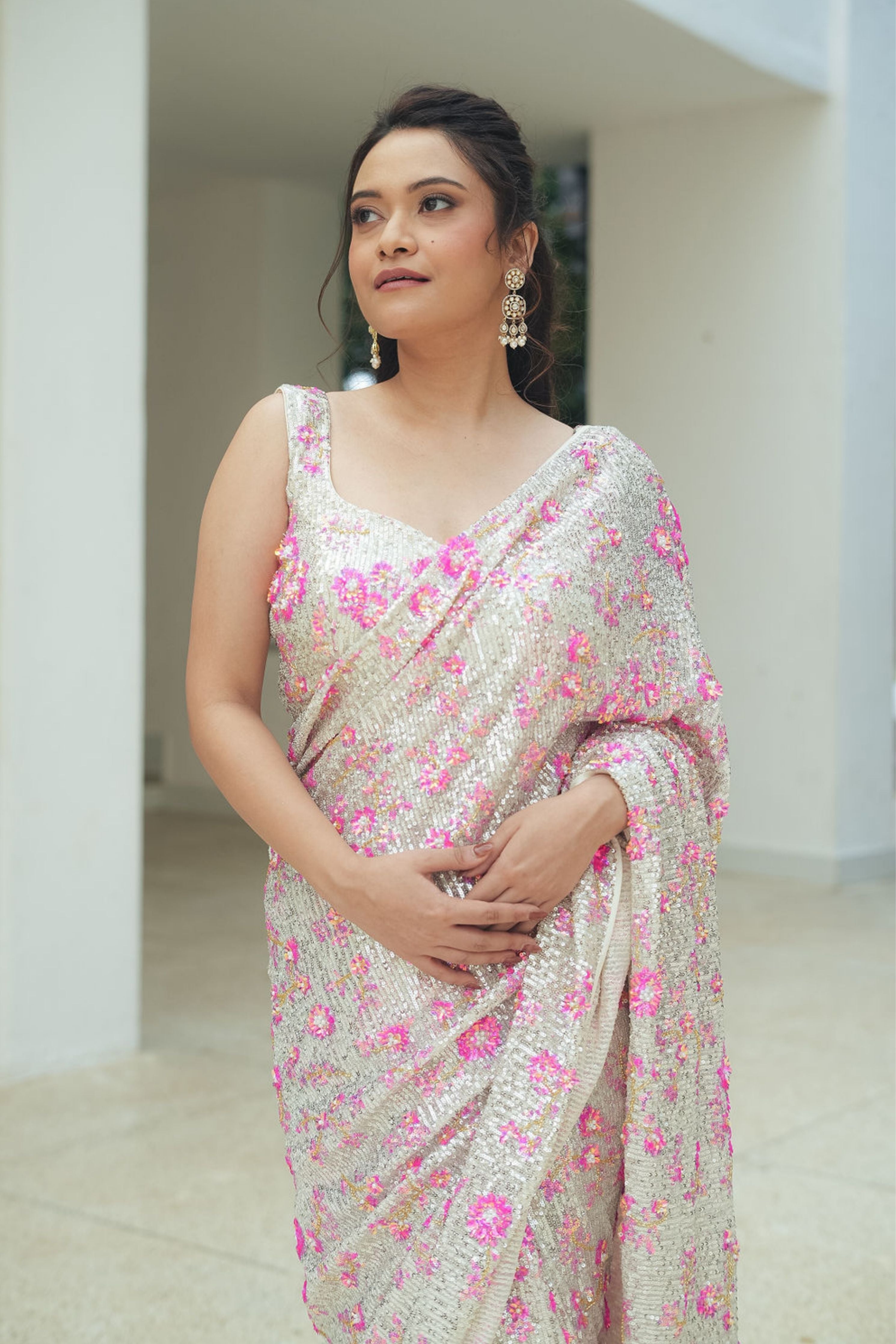 Flower Sequin Drape saree