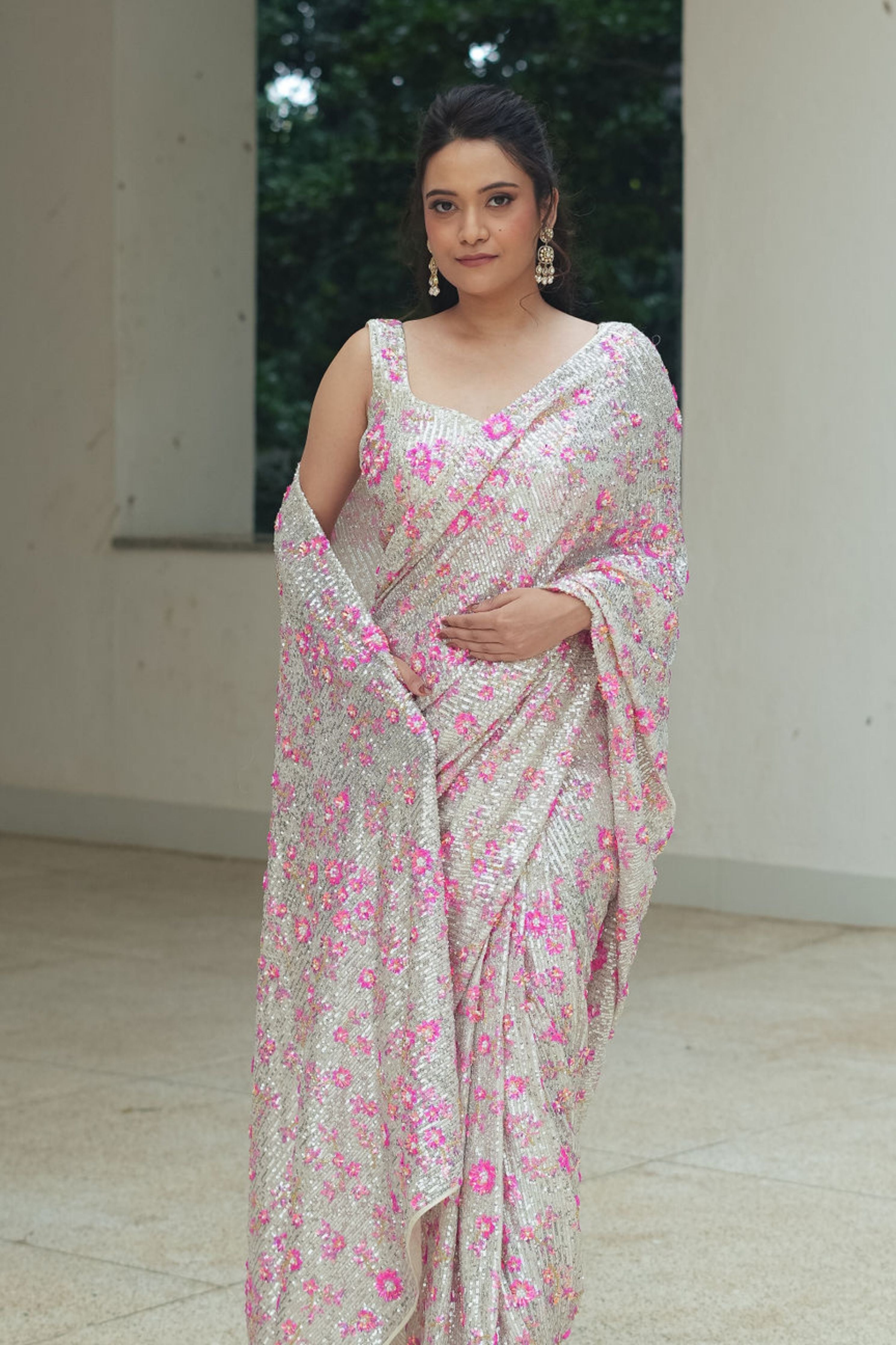 Flower Sequin Drape saree