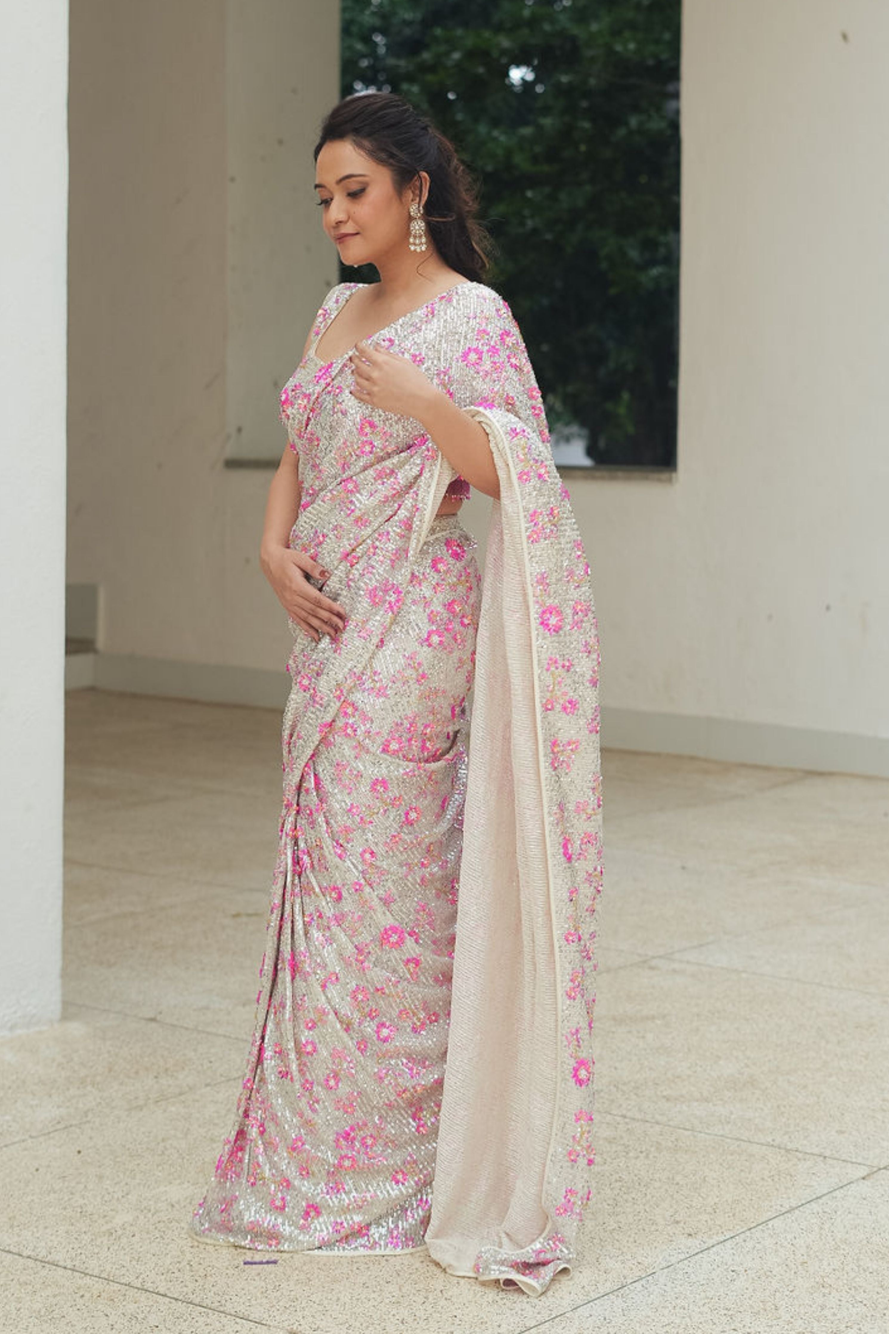 Flower Sequin Drape saree