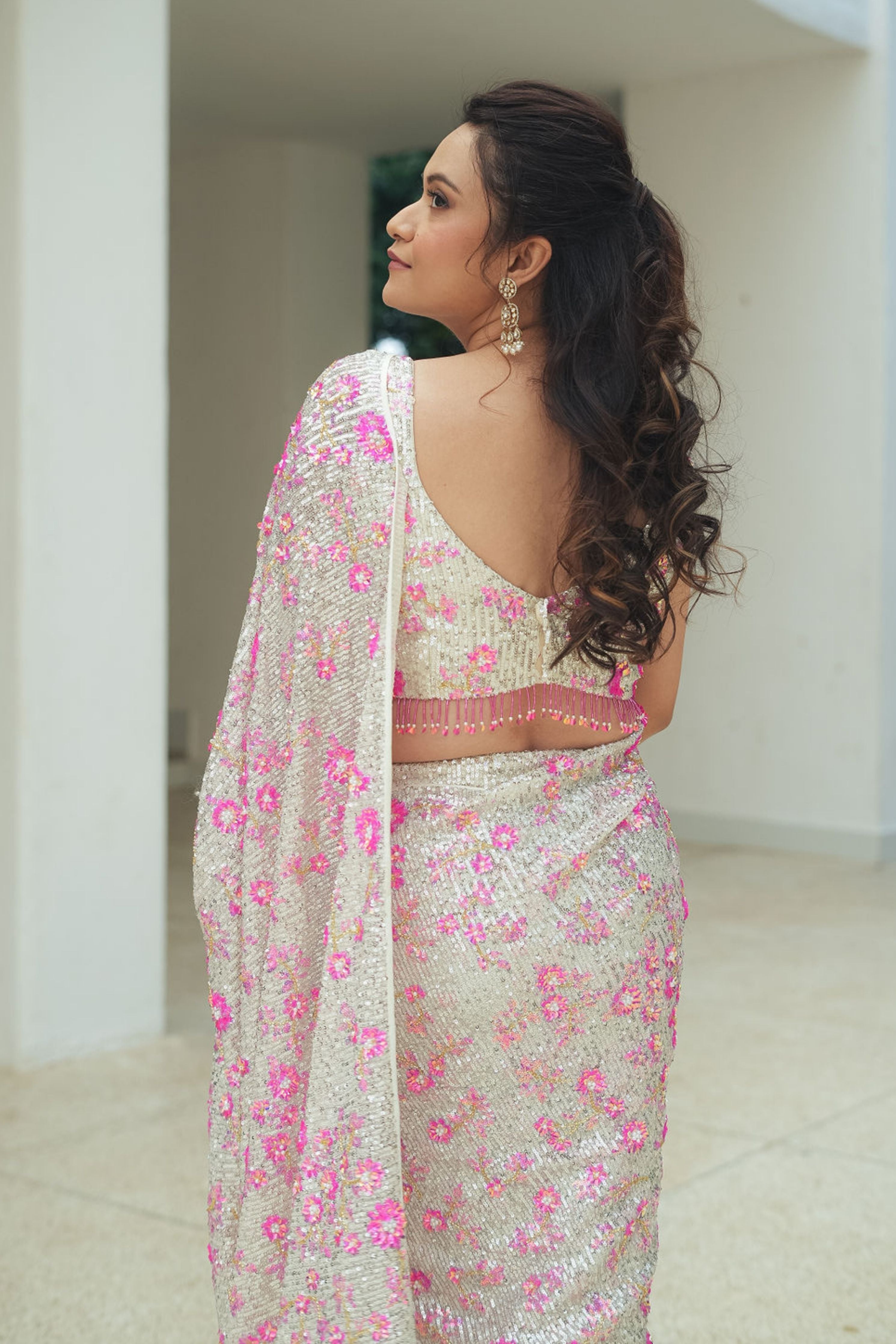 Flower Sequin Drape saree