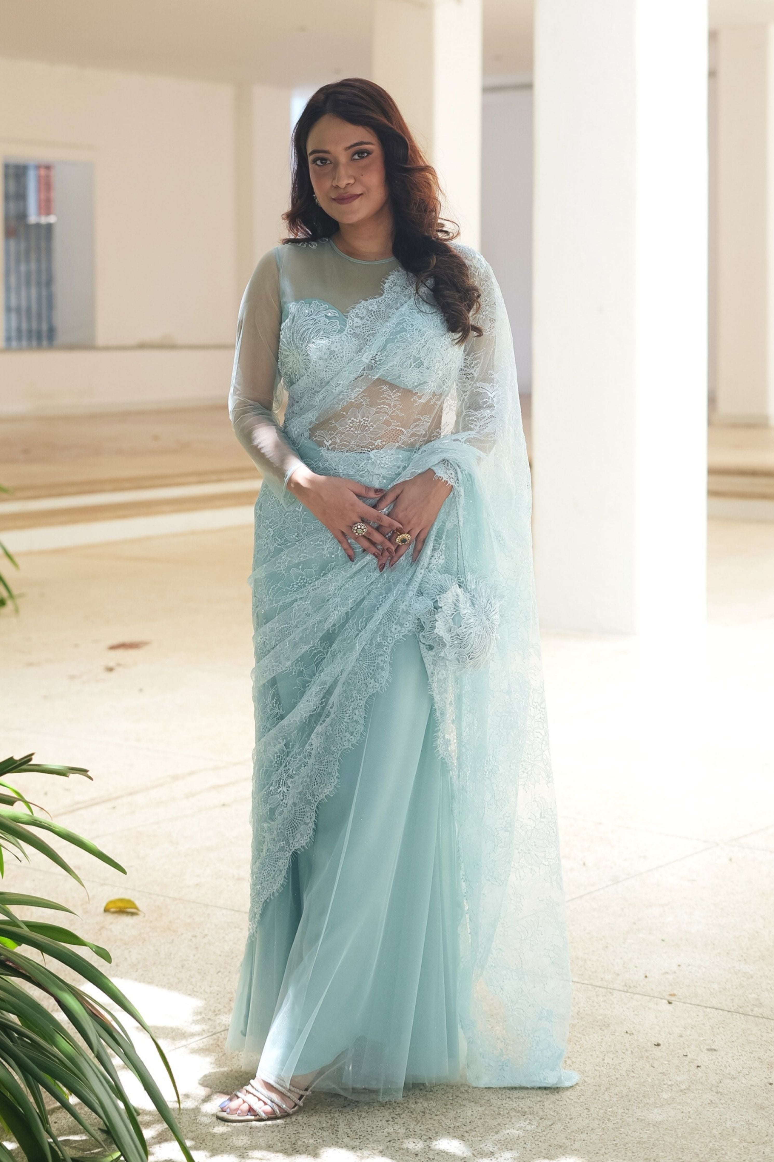 Blue Chantily Sequin Lehenga Saree
