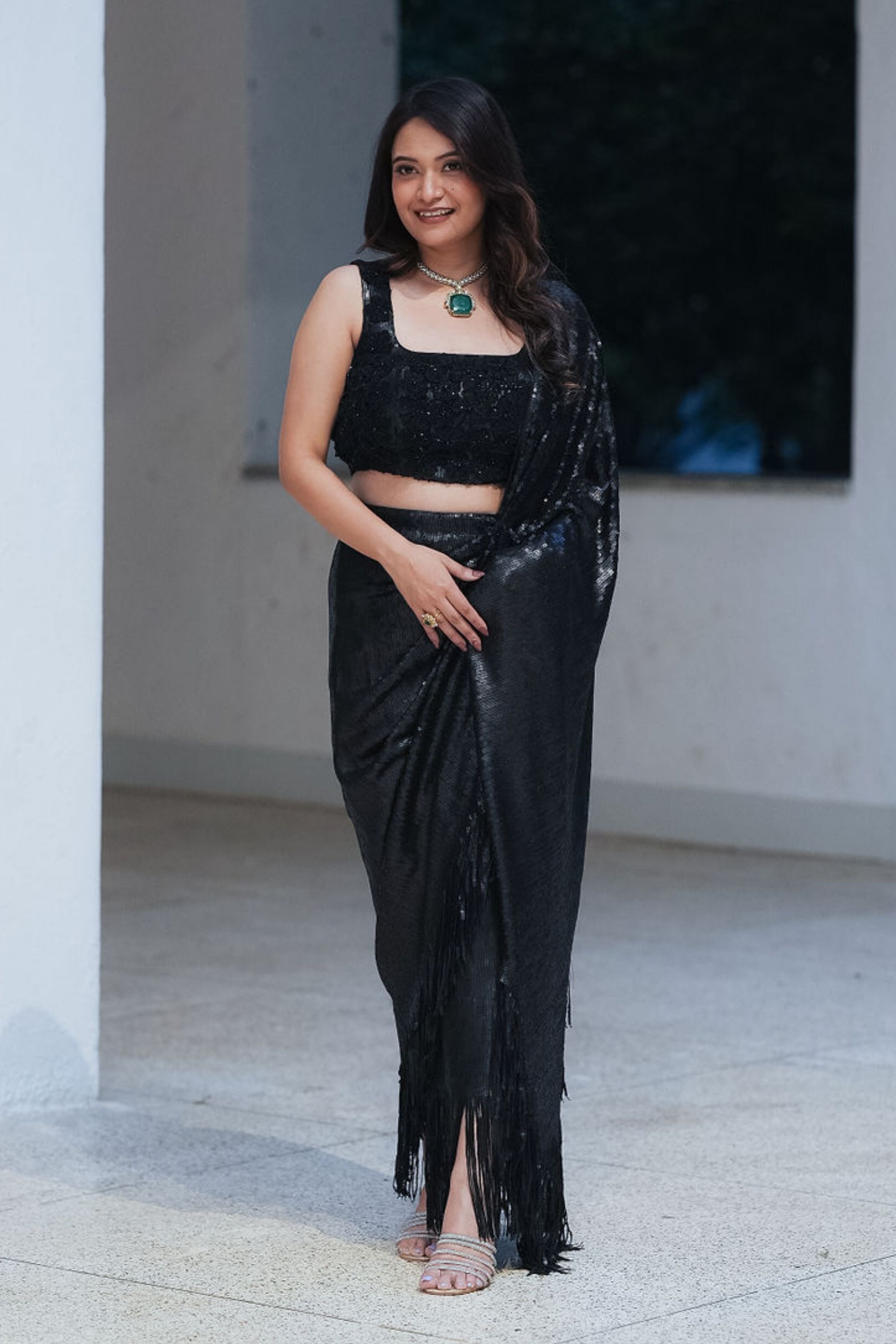 Fringe Sequin Drape Saree