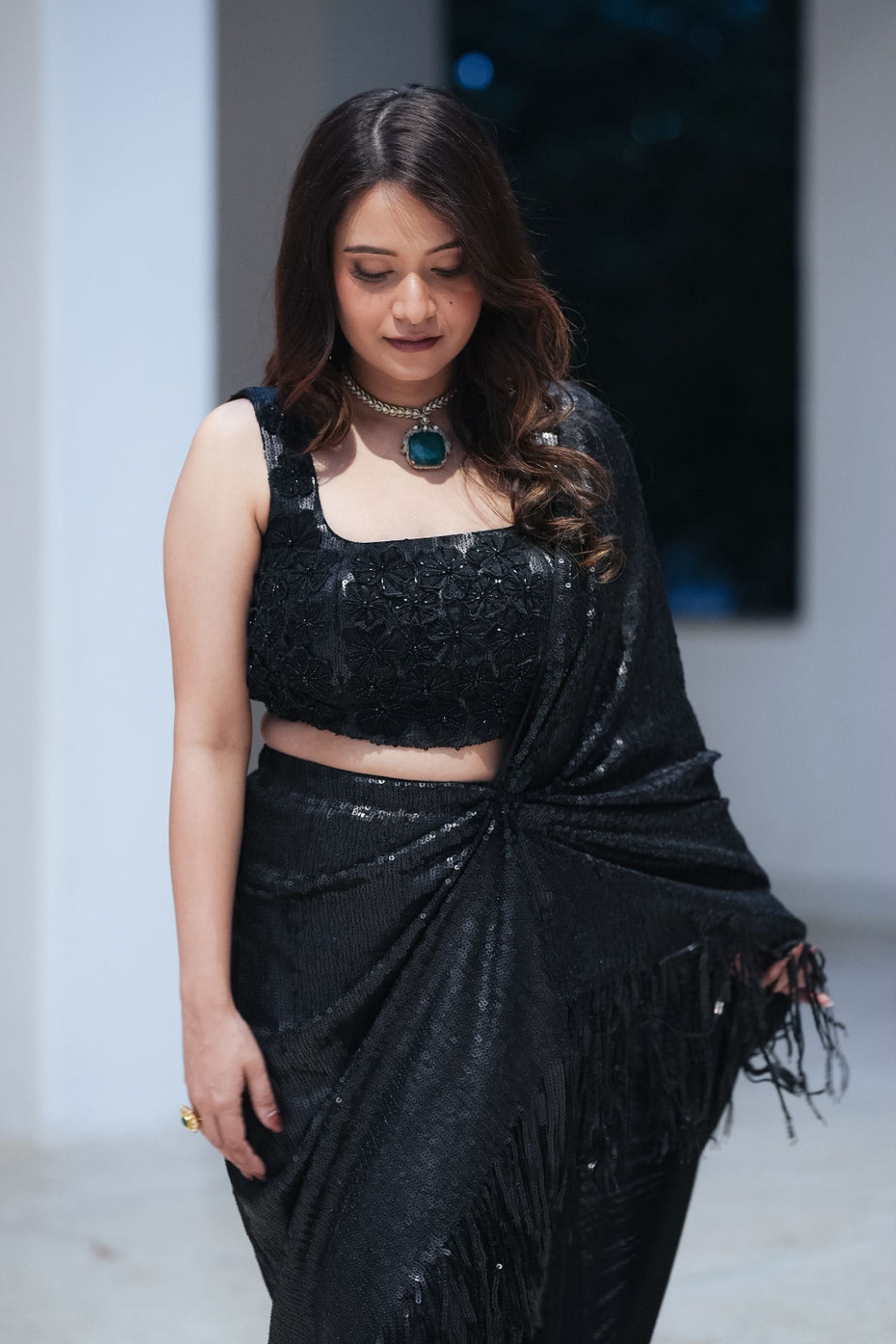 Fringe Sequin Drape Saree