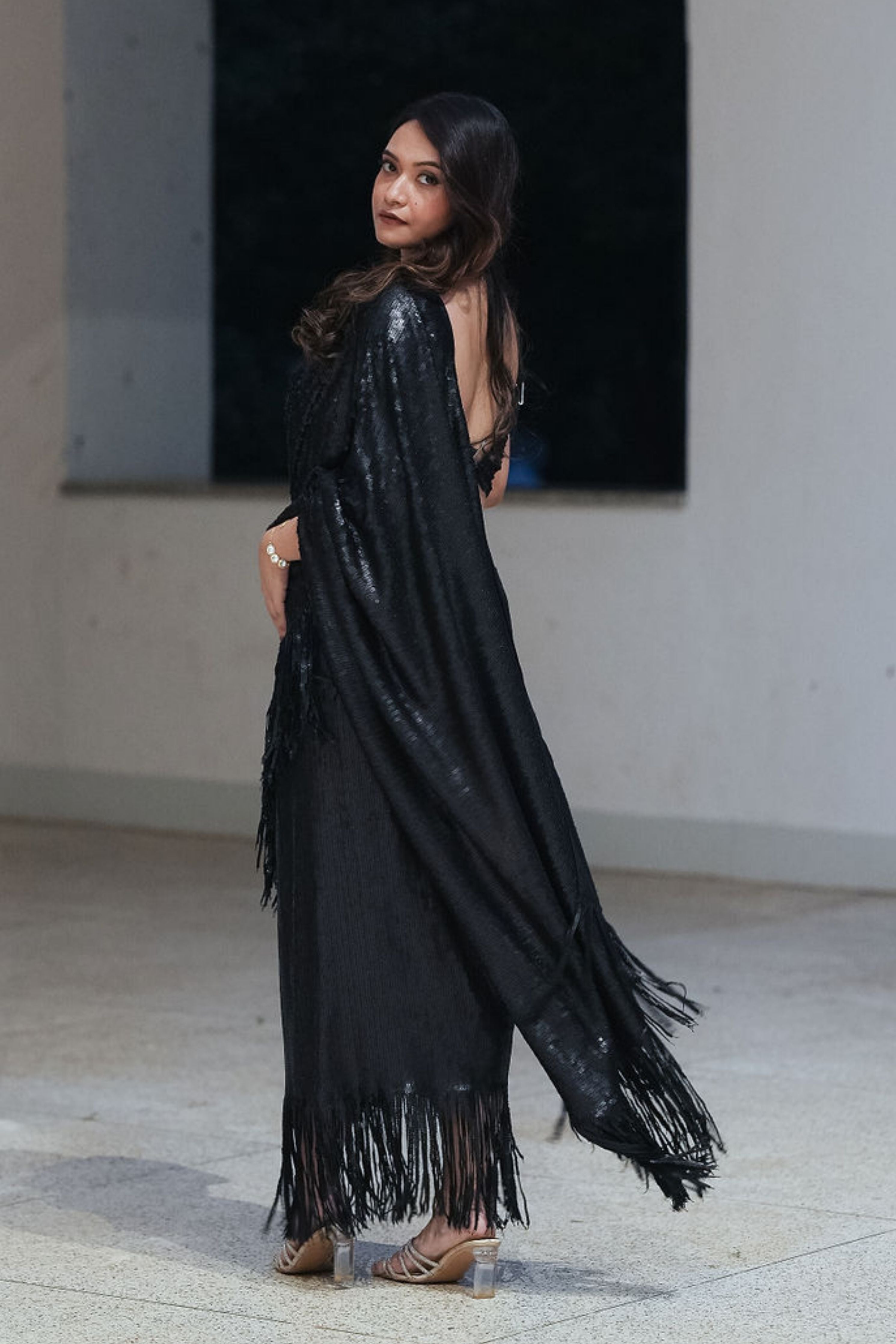 Fringe Sequin Drape Saree